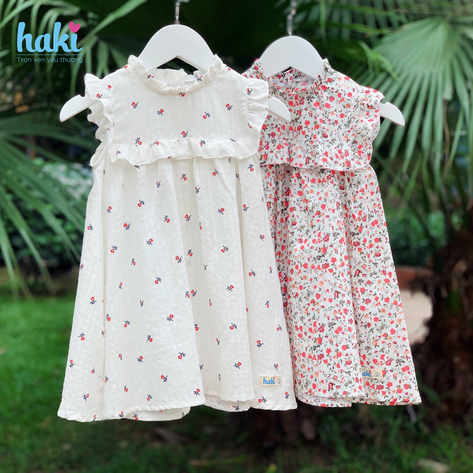 Váy cộc tay hoa nhí linen cổ bèo