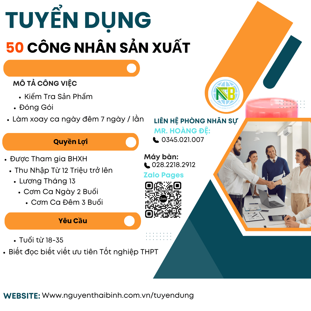 [CƠ HỘI VIỆC LÀM] CÔNG TY TNHH SX TM NHỰA NGUYỄN THÁI BÌNH TUYỂN DỤNG CÔNG NHÂN