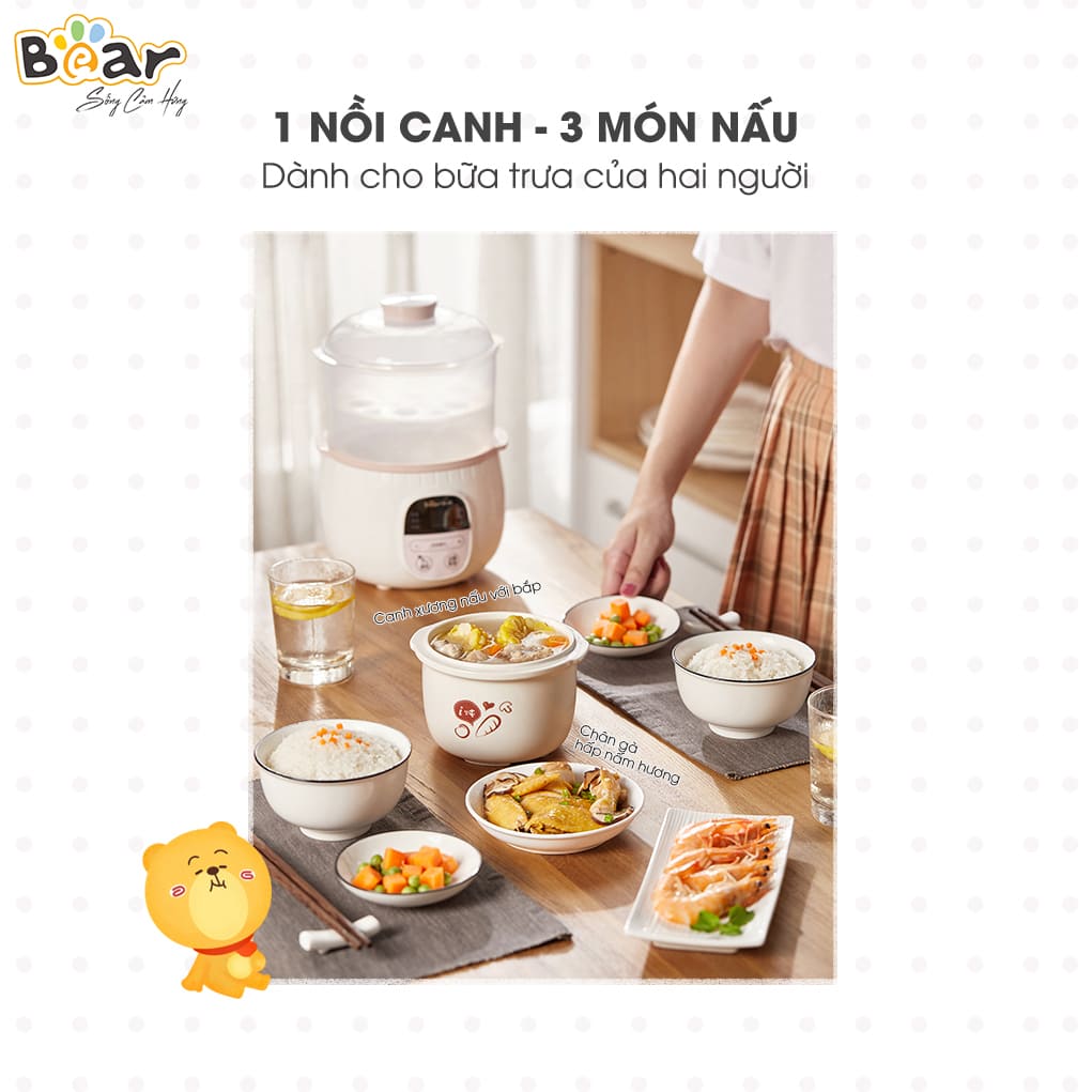 Noi Nau Cham Sube001 08Lit 5 Nồi Nấu Cháo Chậm 0,8L Bear Nâu