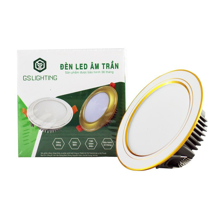 đèn led âm trần GS công suất 8w 12w viền vàng, viền bạc