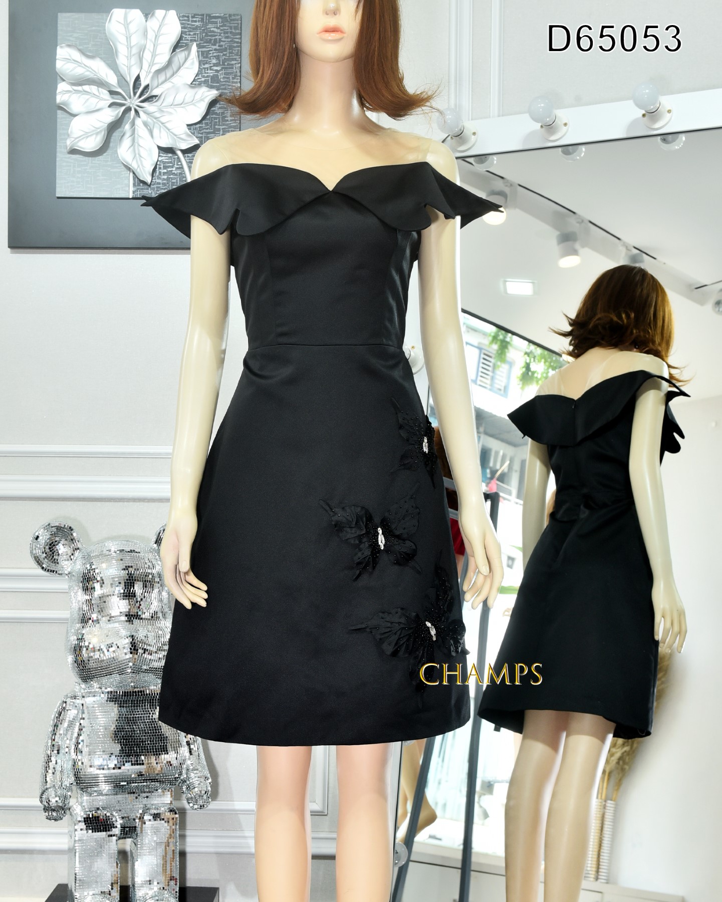 ĐẦM ĐEN HOA CƯỜM EO 65053