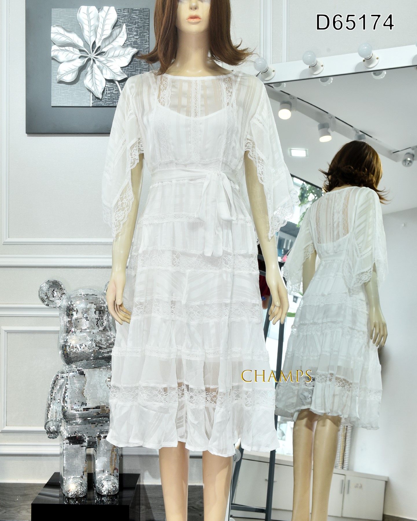 ĐẦM TRẮNG REN +LOT +DÂY 65174