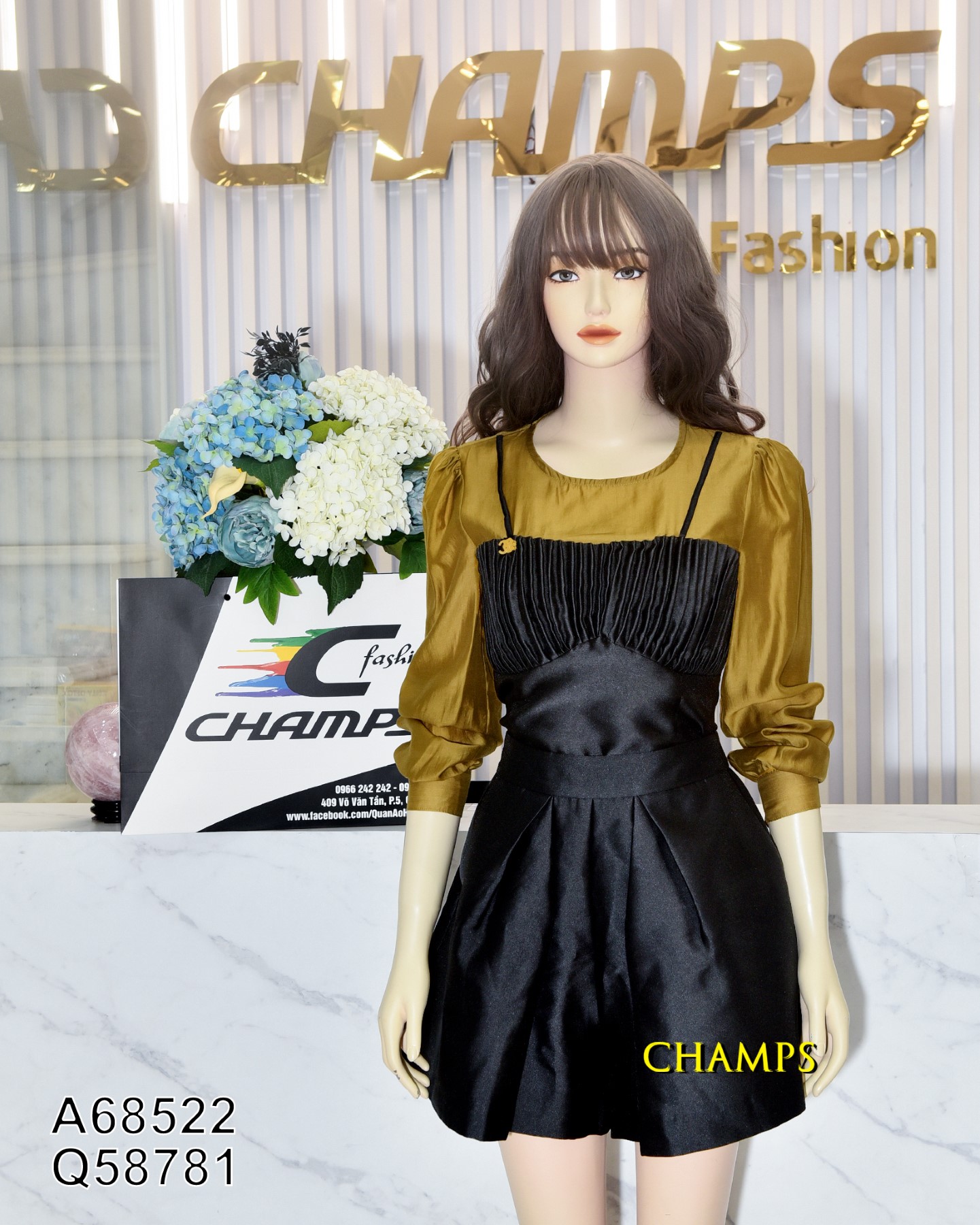 ÁO ĐEN PHỐI TƠ VÀNG NHÚNG 68522