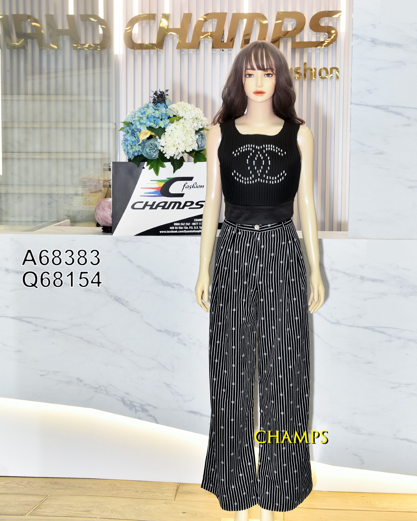 QUẦN SUÔN ĐEN KẺ CHANEL 68154