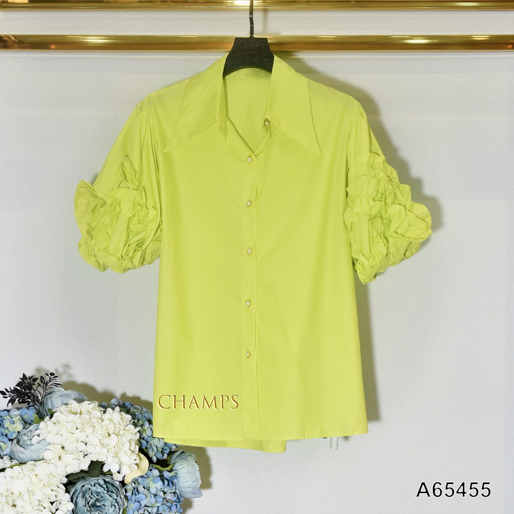 ÁO SƠ MI XANH TAY BÔNG 65455