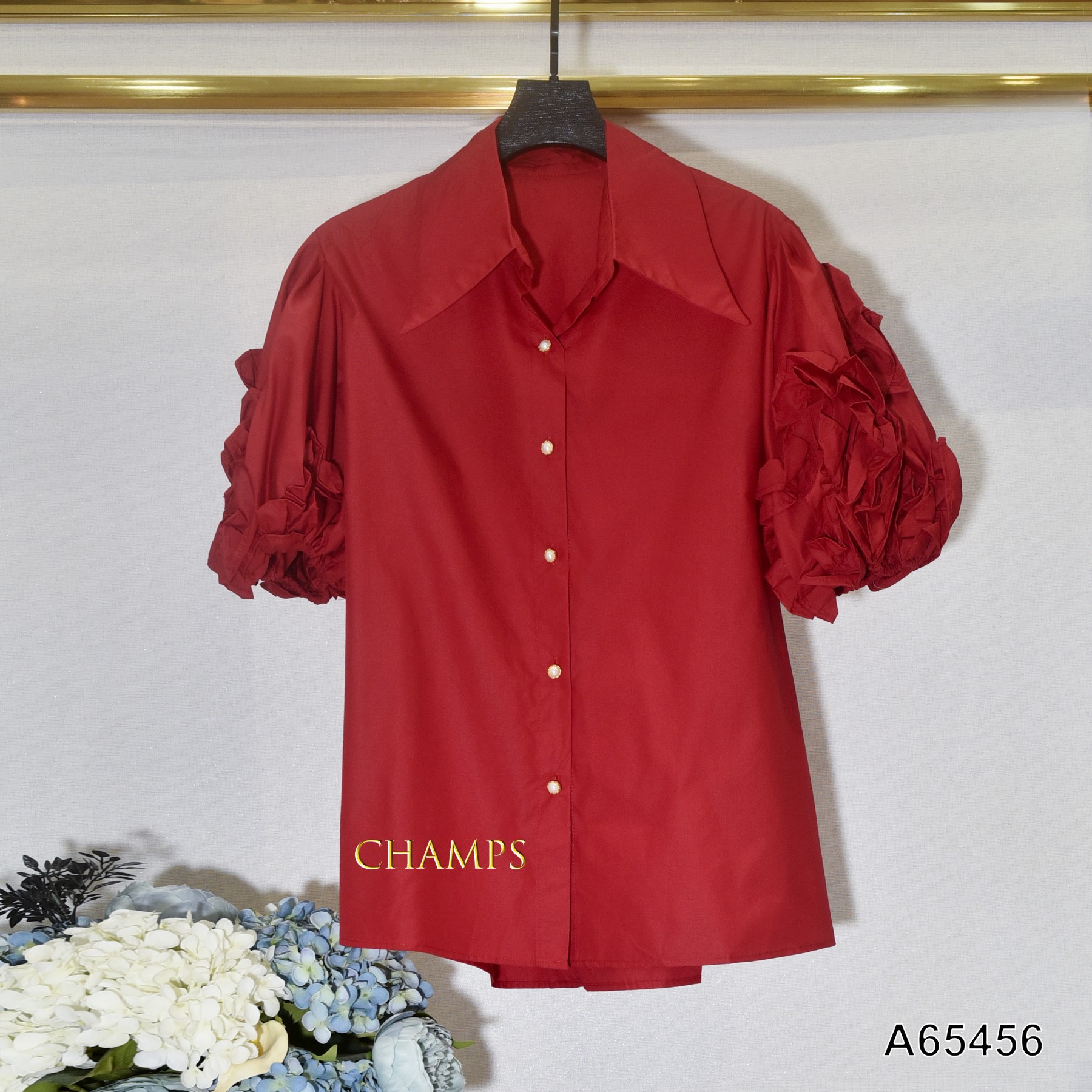 ÁO SƠ MI ĐỎ TAY BÔNG 65456