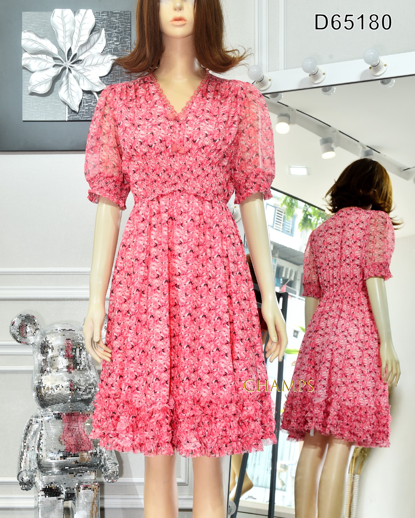 ĐẦM LỤA HOA HỒNG NGẮN BÈO 65180