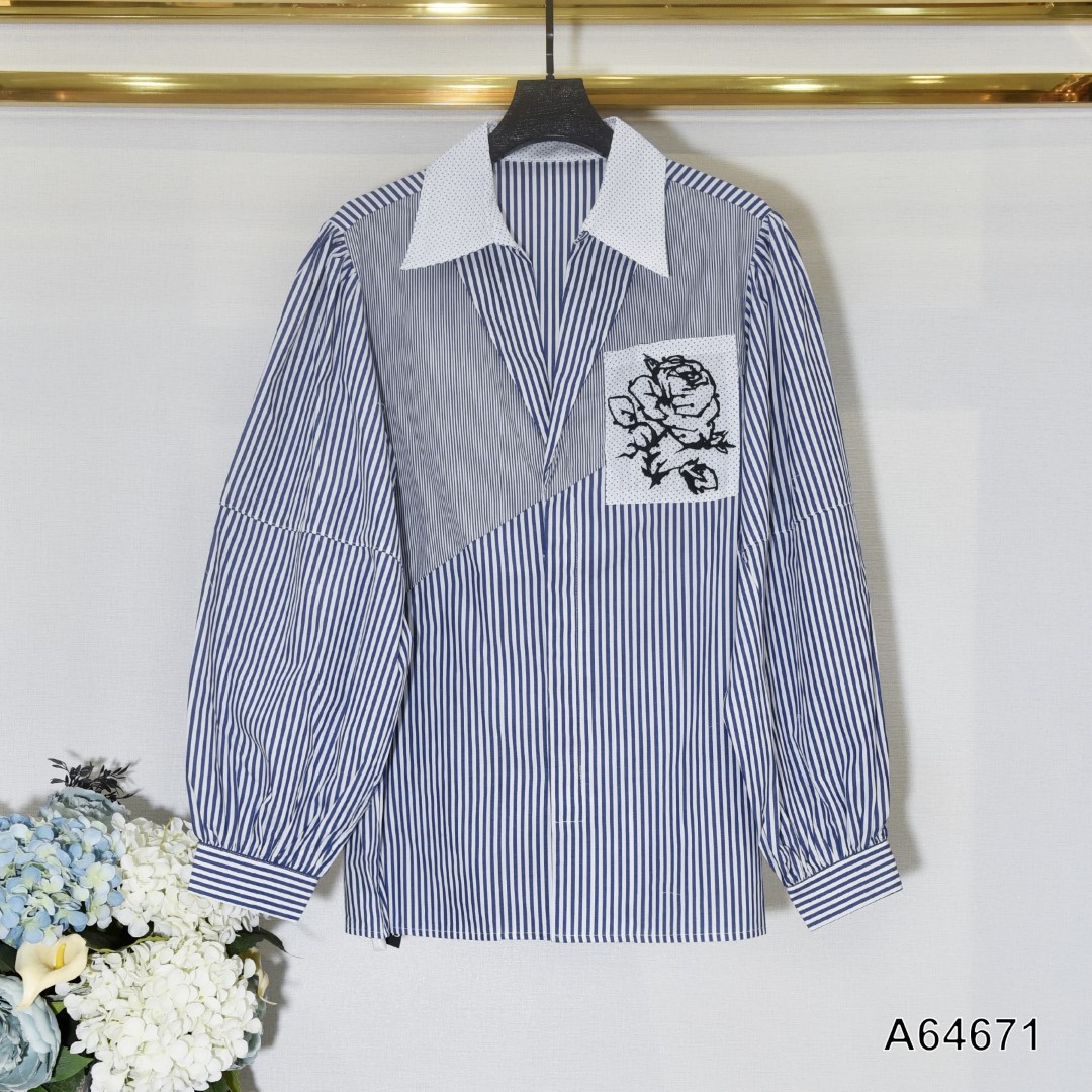 ÁO SƠ MI KẺ XANH TAY DÀI 64671