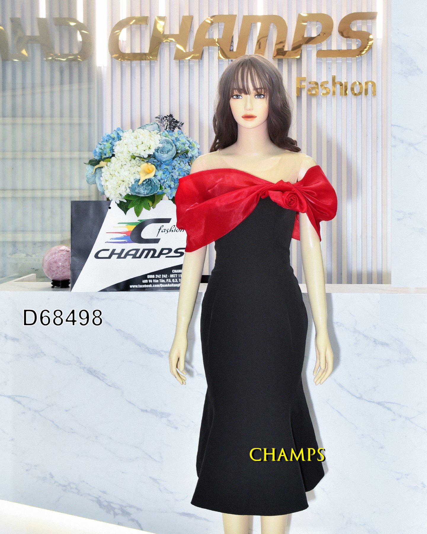 ĐẦM ÔM ĐEN VAI TRỄ TƠ ĐỎ HOA 68498