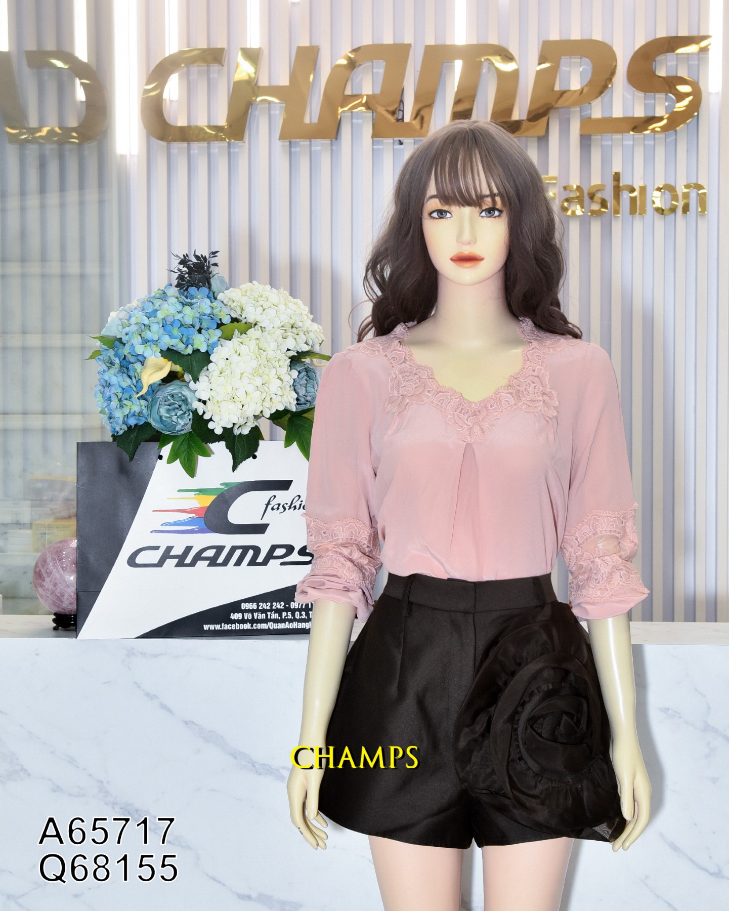 ÁO LỤA HỒNG REN TAY DÀI 65717