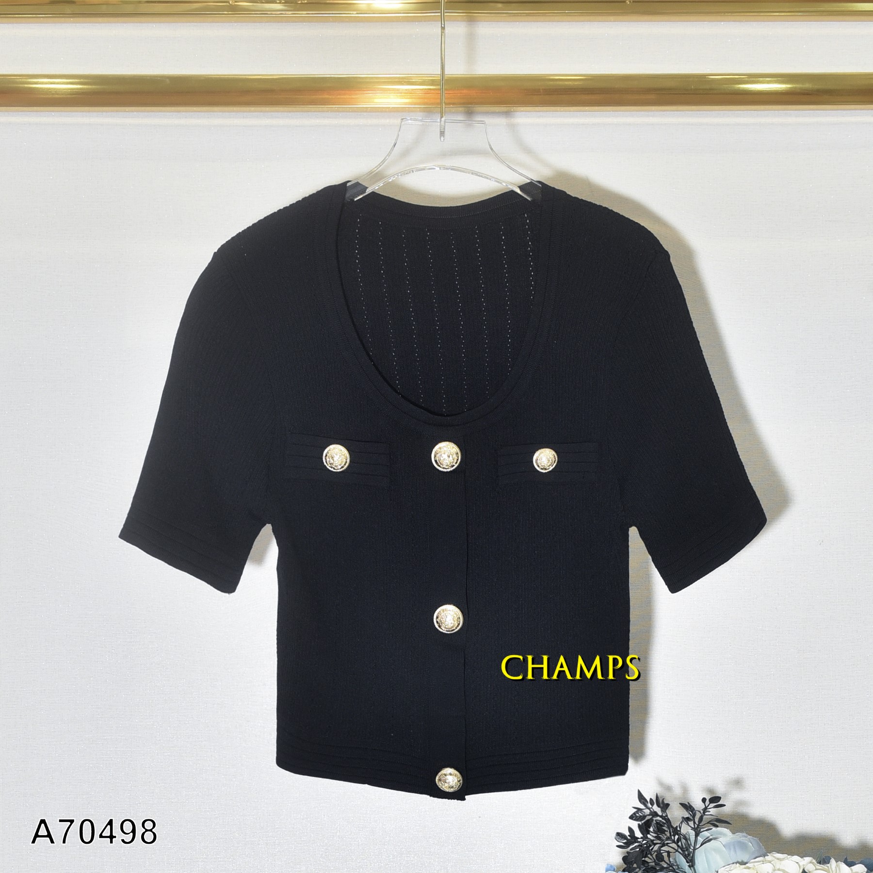 ÁO LEN GÂN TĂM ĐEN NÚT NỔI CROPTOP 70498