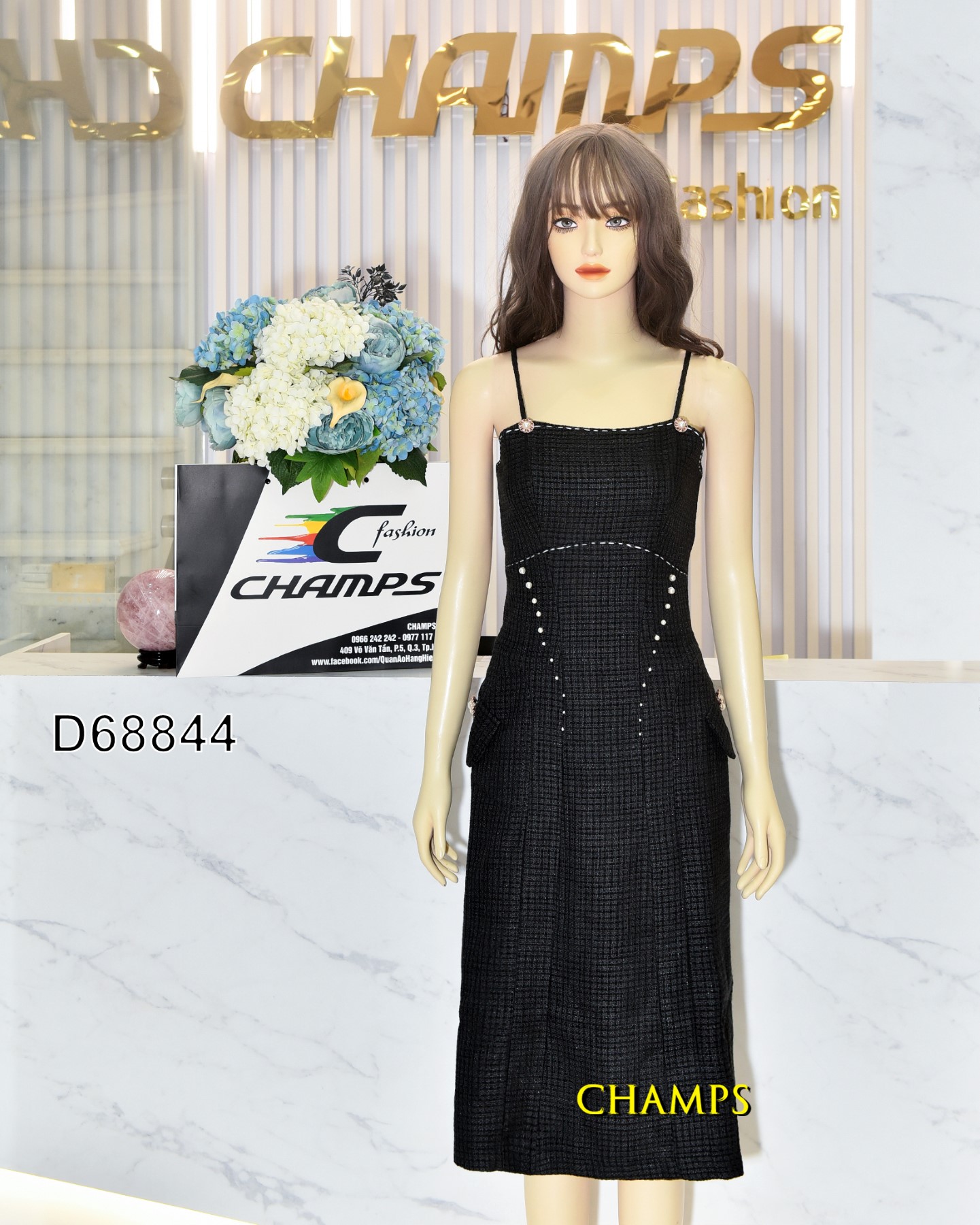 ĐẦM BỐ CHANEL ĐEN 2 DÂY 68844