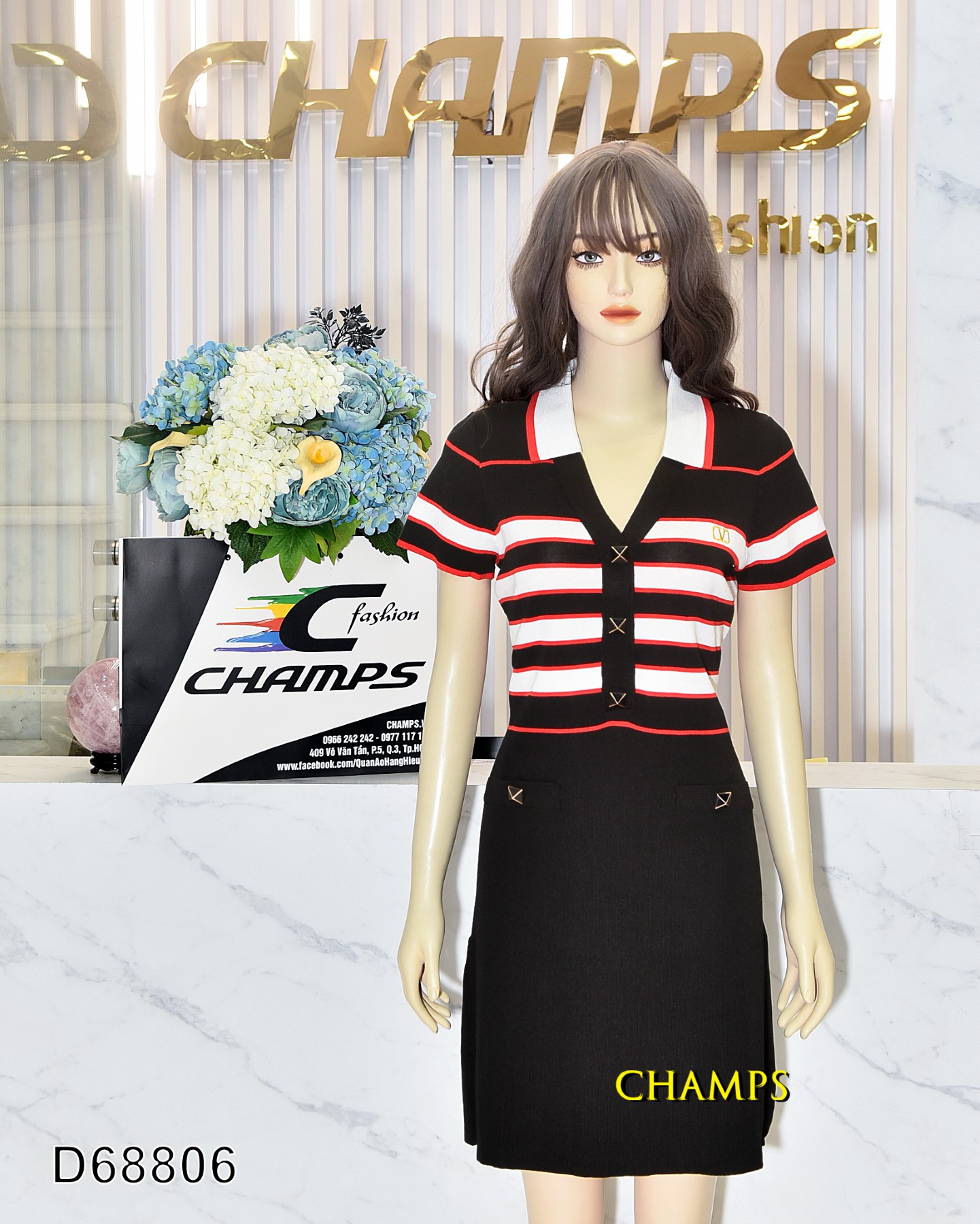 ĐẦM LEN ĐỎ ĐEN VALENTINO 68806