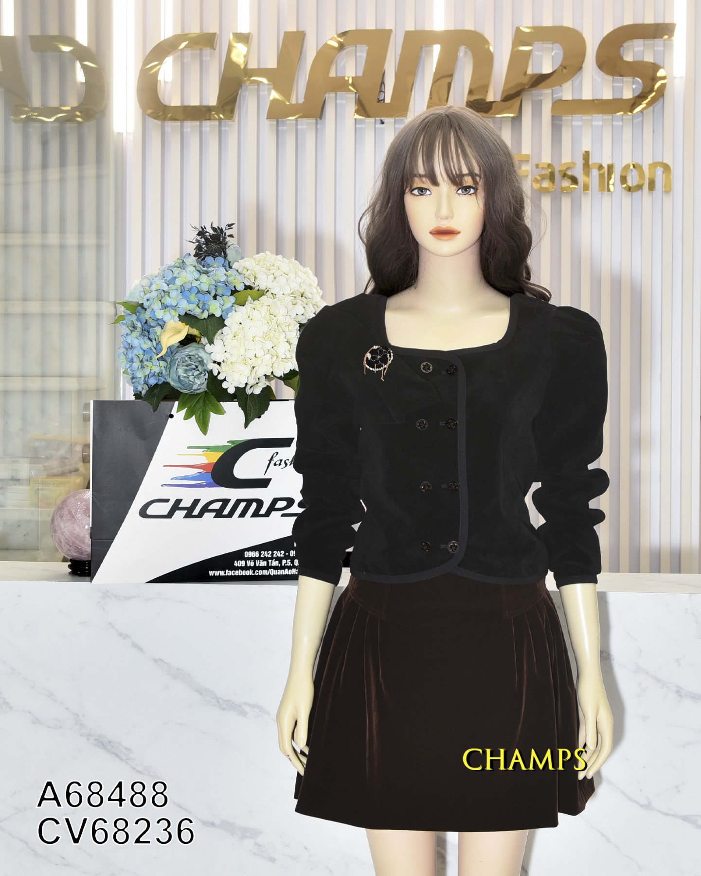 ÁO NHUNG NƠ TAY DÀI CHANEL ĐEN 68488