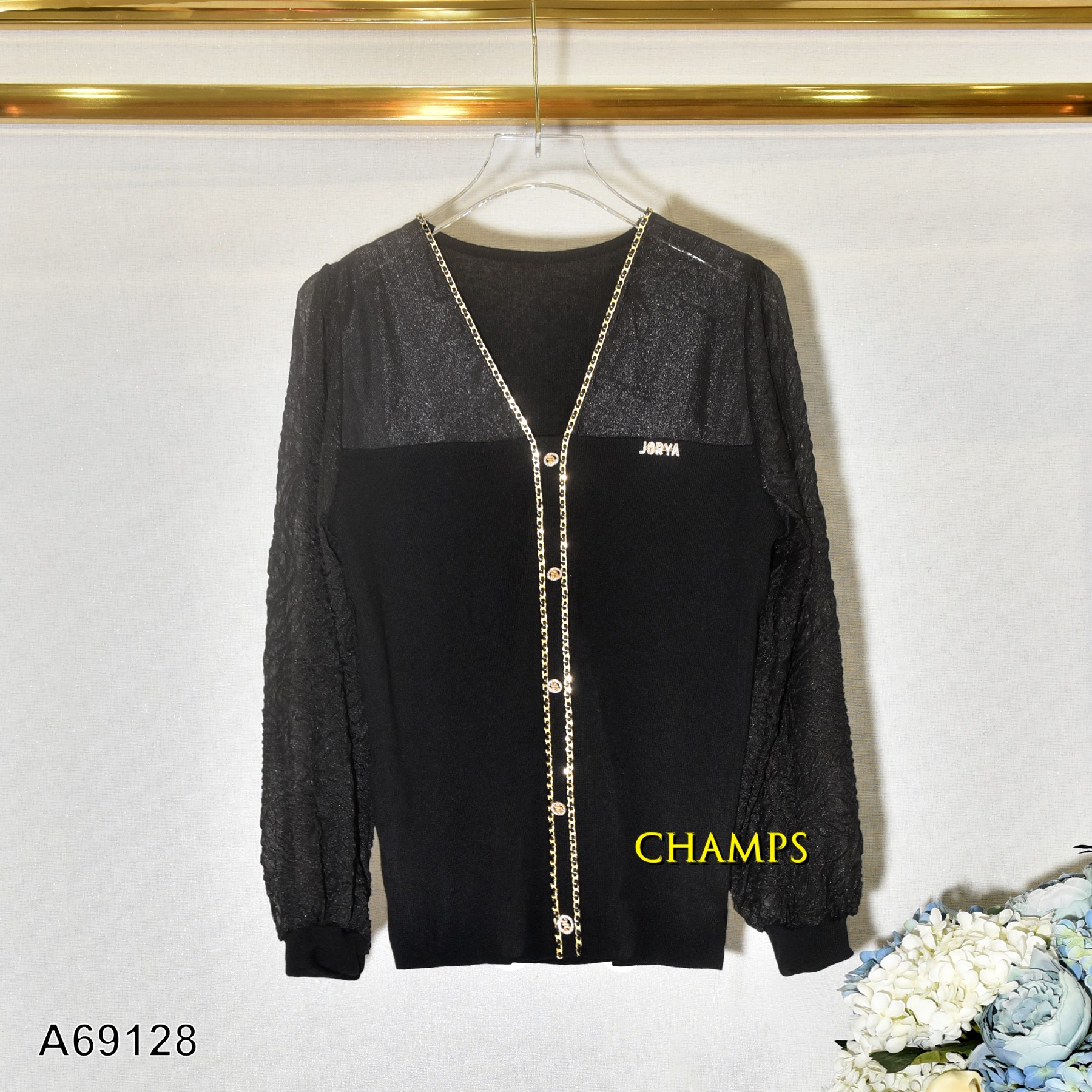 ÁO LEN ĐEN XÍCH TAY NHÚNG 69128