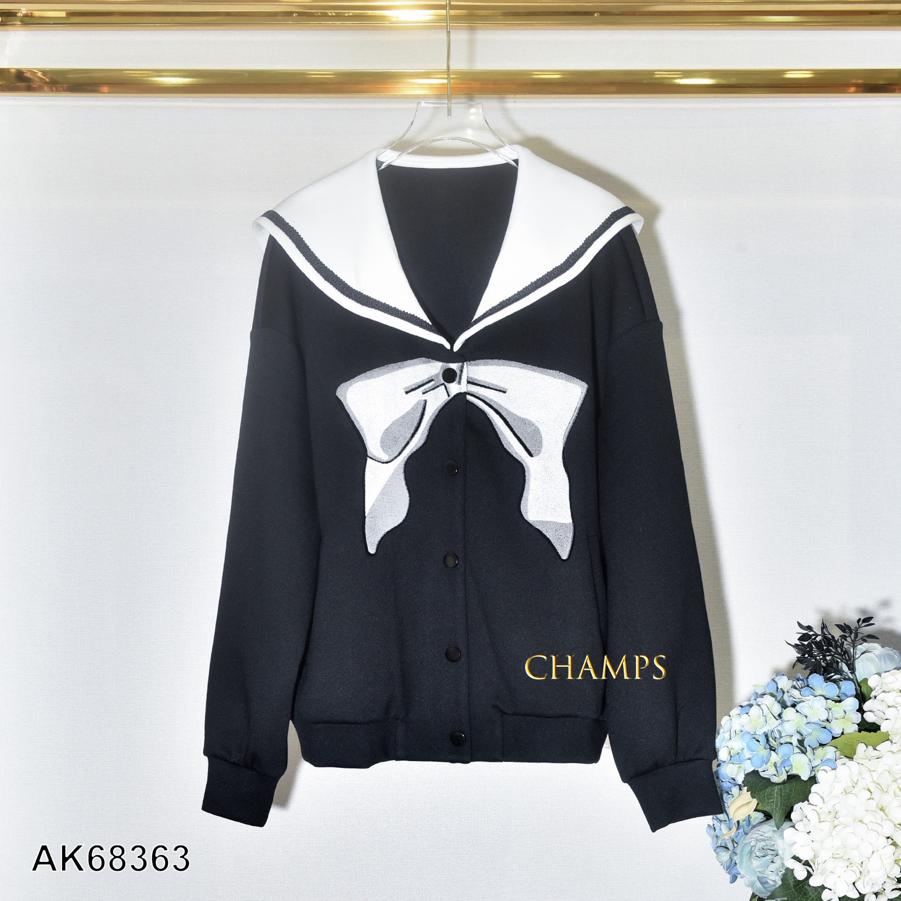 ÁO KHOÁC ĐEN NƠ BÈO CỔ 68363