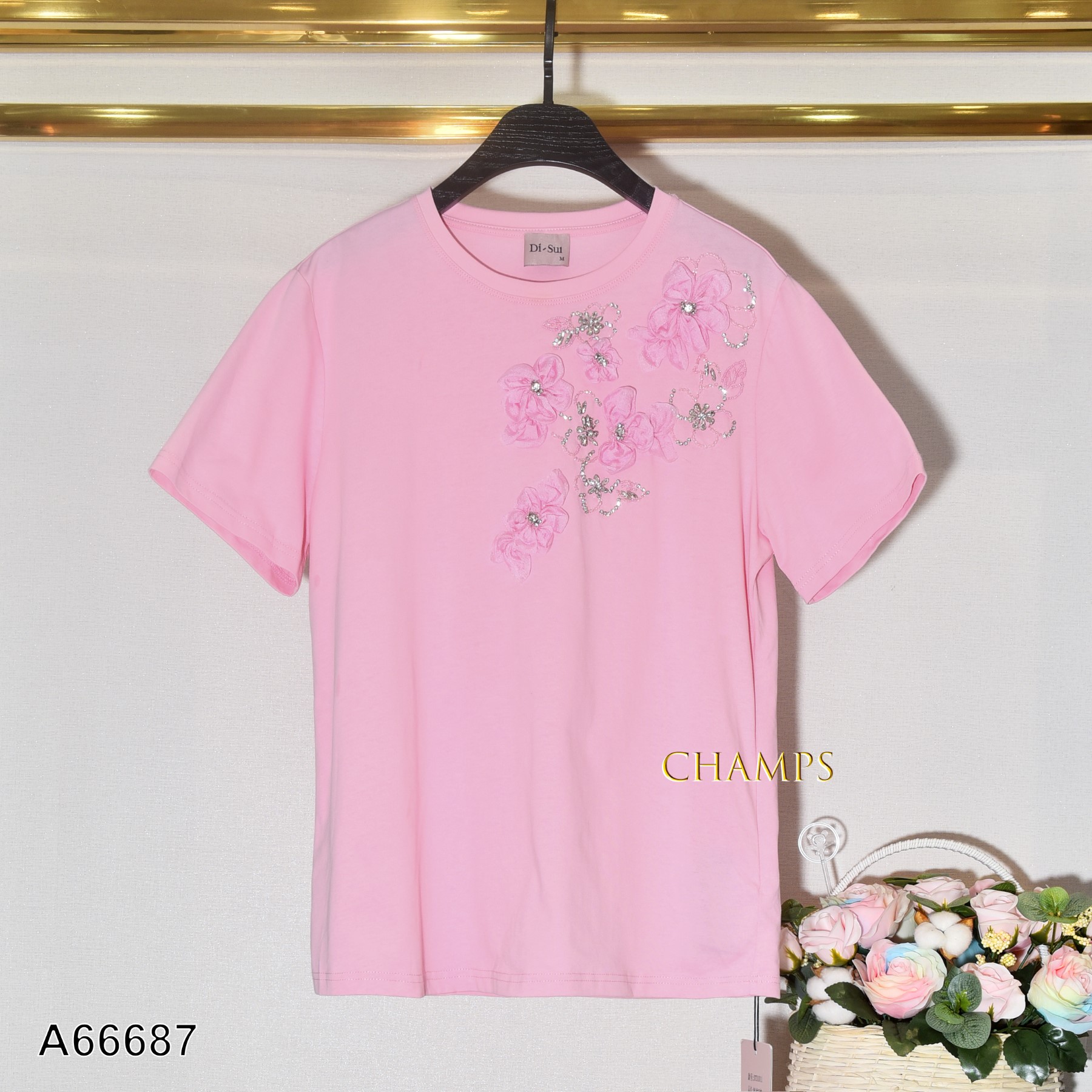 ÁO THUN HỒNG ĐÍNH HOA 66687