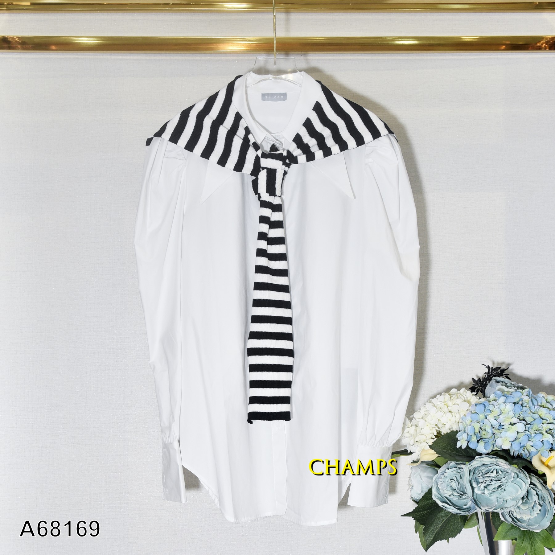 ÁO SƠ MI TRẮNG DÀI +CHOÀNG LEN KẺ 68169