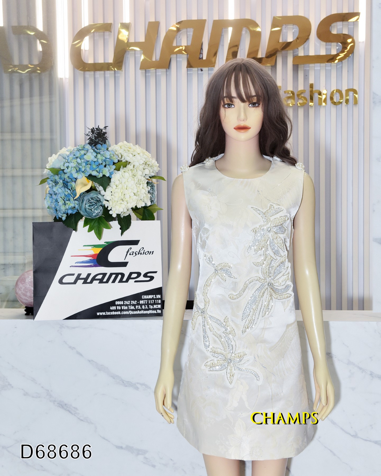 ĐẦM GẤM TRẮNG HOA HẠT BẸT 68686