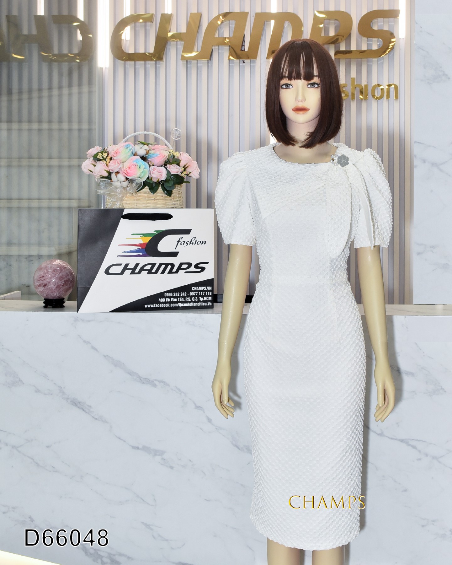 ĐẦM ÔM XỐP TRẮNG DÀI NƠ +CÀI 66048