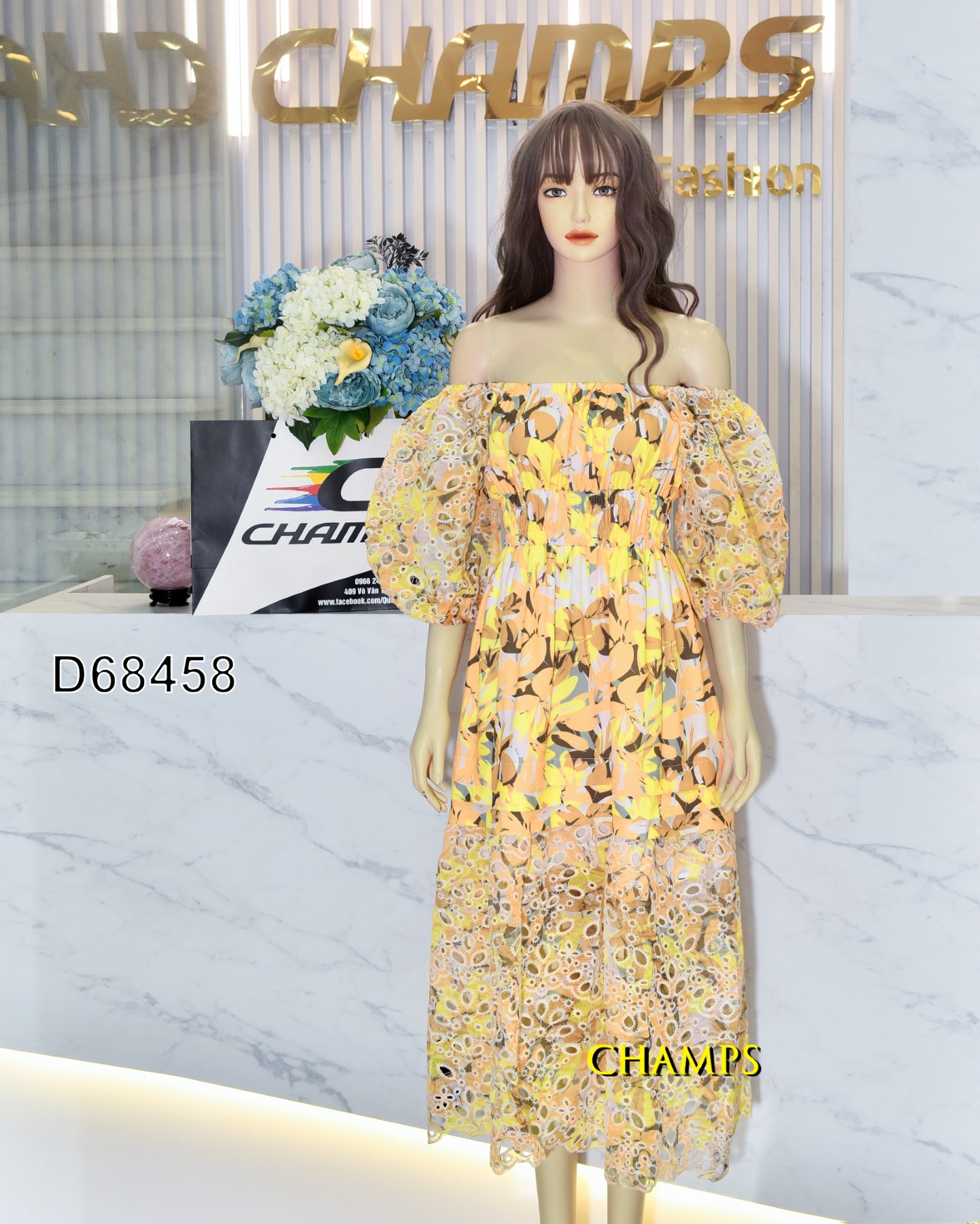 ĐẦM VÀNG DÀI VAI TRỄ THÊU 68458