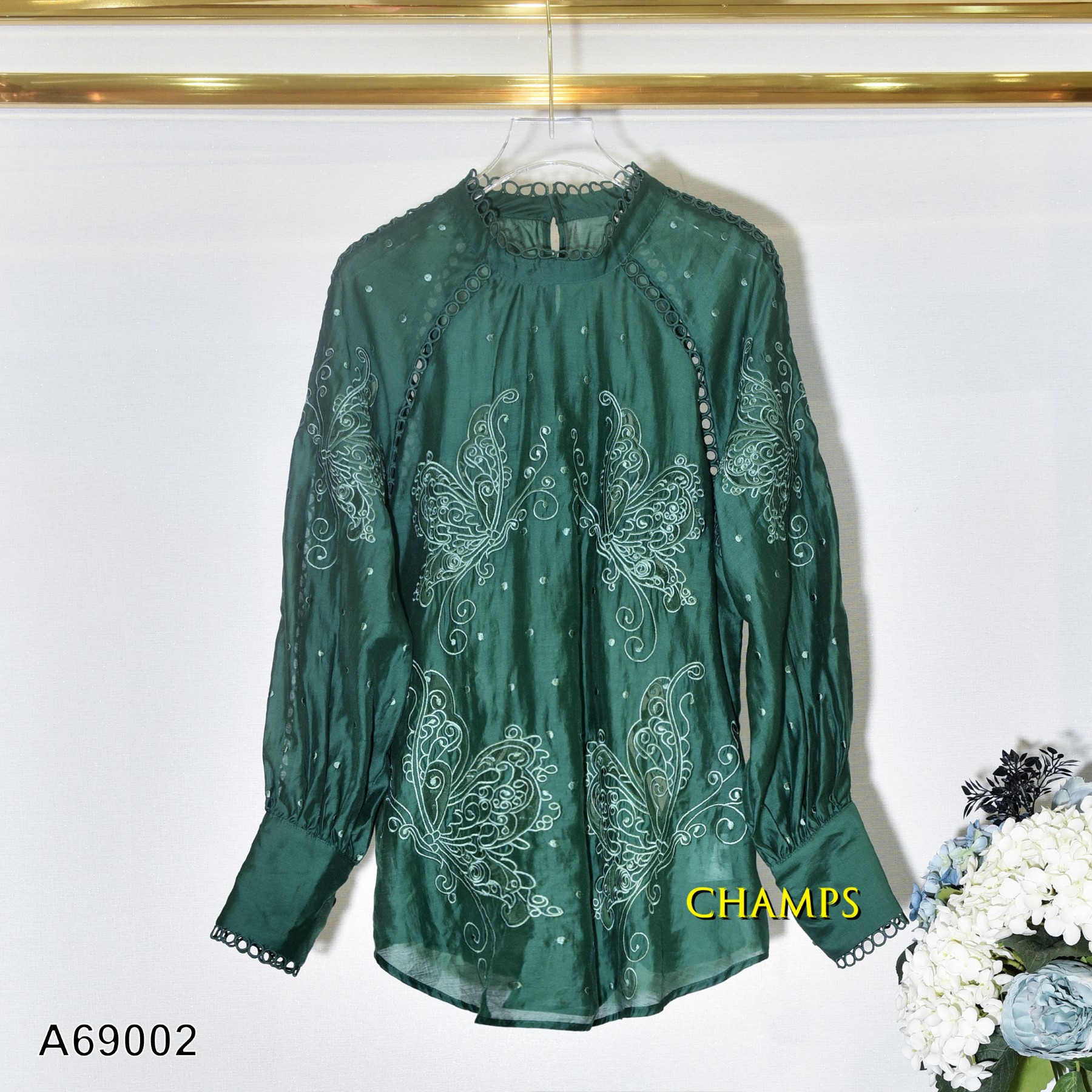 ÁO XANH TƠ THÊU BƯỚM 69002