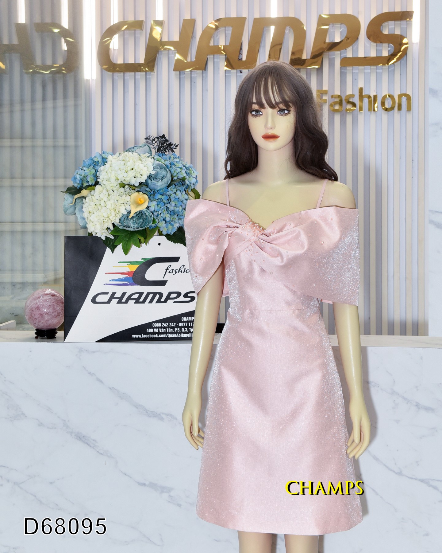 ĐẦM HỒNG VAI TRỄ NƠ ĐÁ 68095