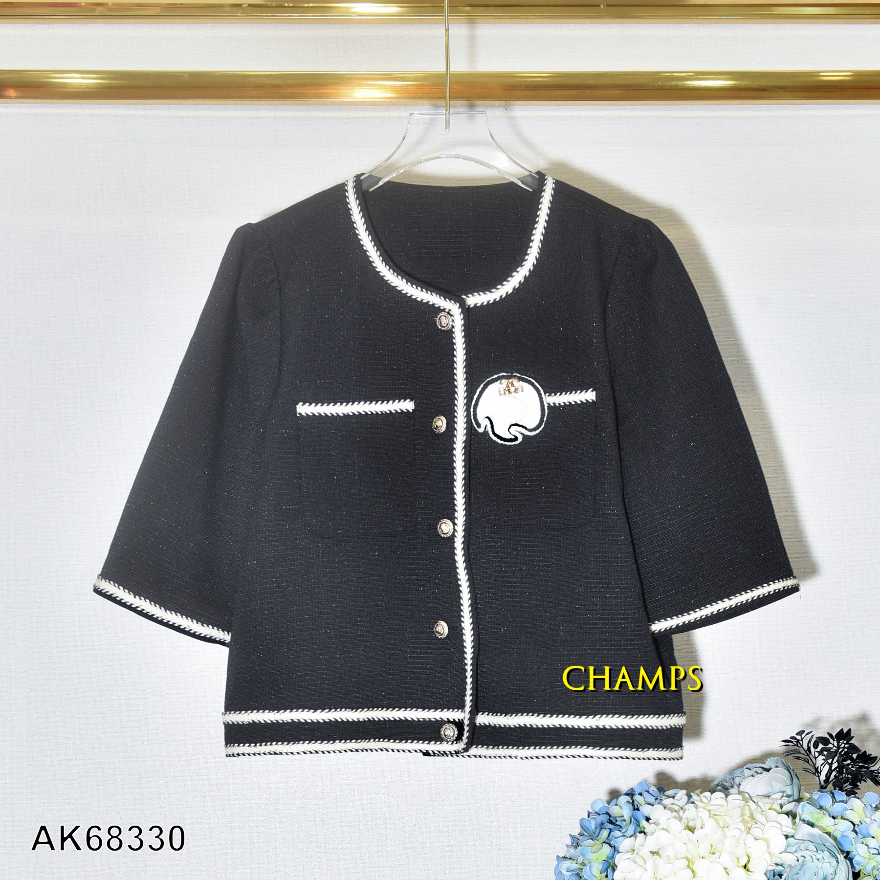 ÁO KHOÁC BỔ ĐEN CHANEL NÓN TÚI 68330