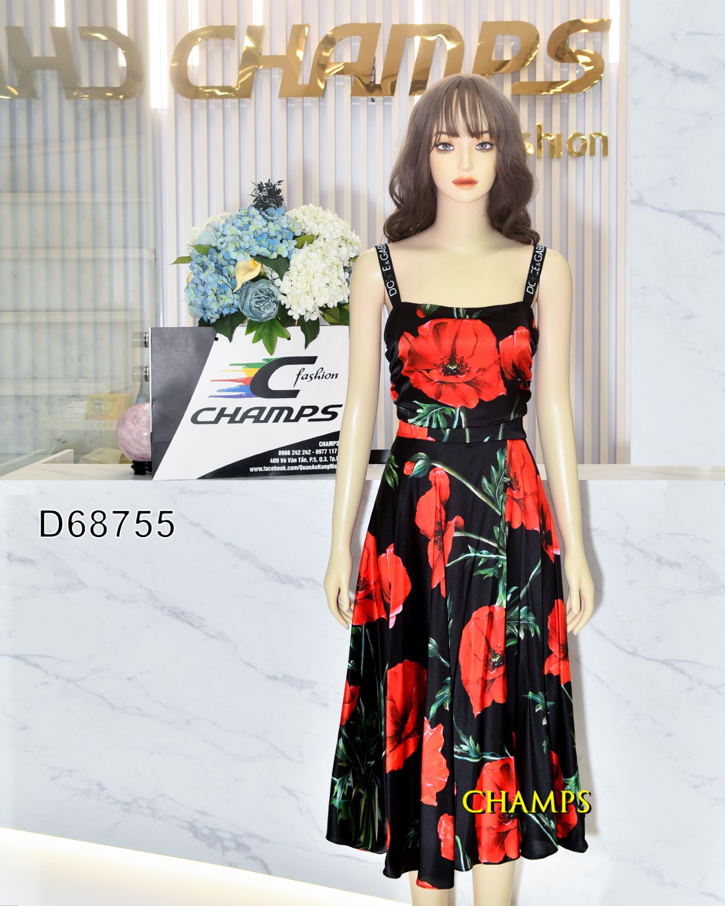 ĐẦM ĐEN HOA ĐỎ D&G 68755