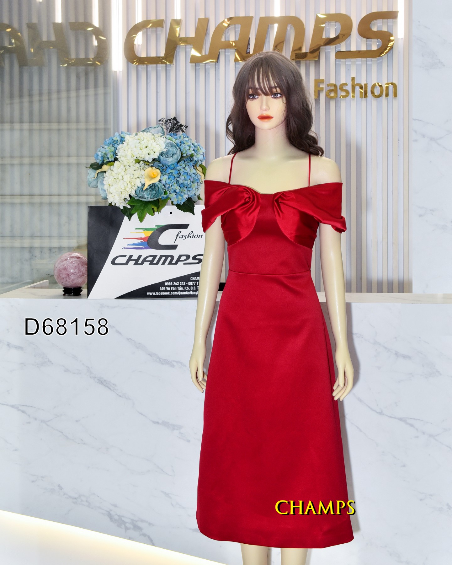 ĐẦM ĐỎ VAI TRỄ XOẮN 68158