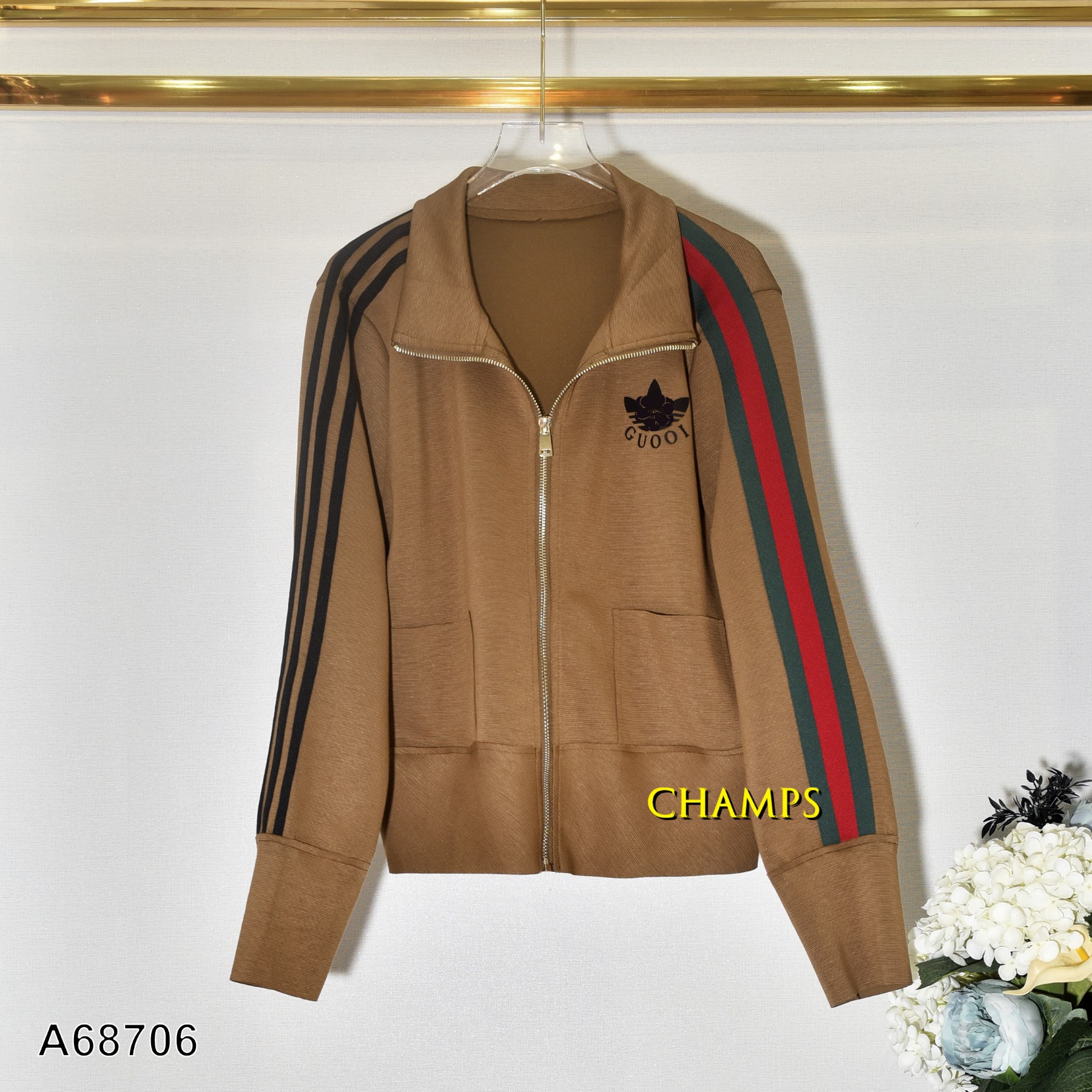ÁO KHOÁC THUN NÂU VIỀN GUCCI 68706