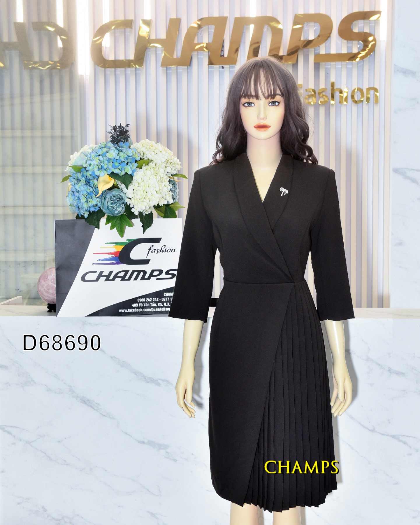 ĐẦM VEST ĐEN XẾP LY HONG +CÀI 68690