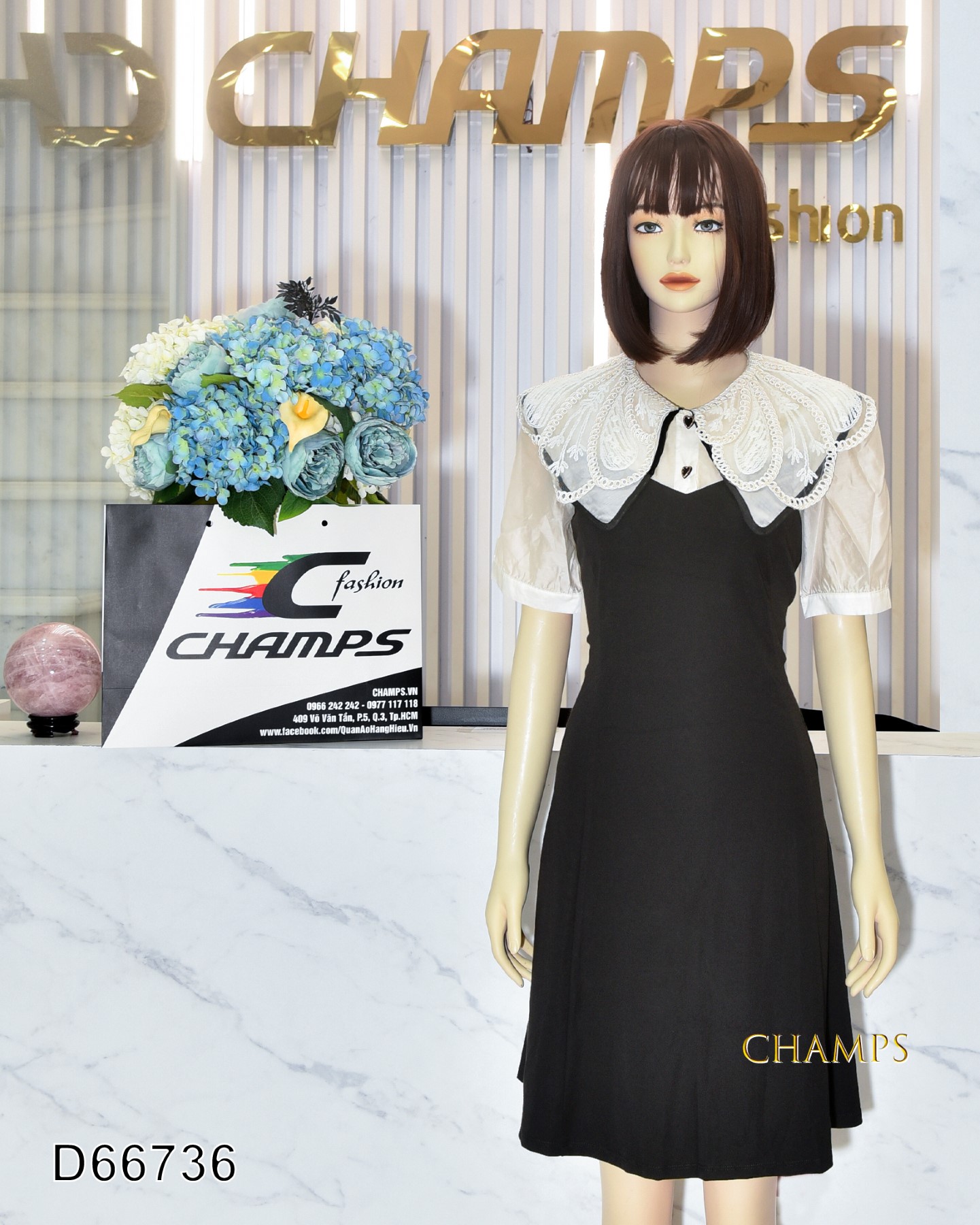 ĐẦM THUN ĐEN CỔ BÈO 66736