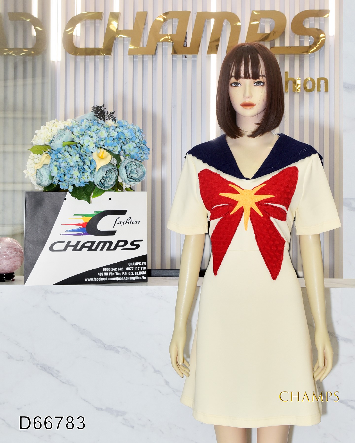 ĐẦM KEM NƠ ĐỎ GUCCI 66783