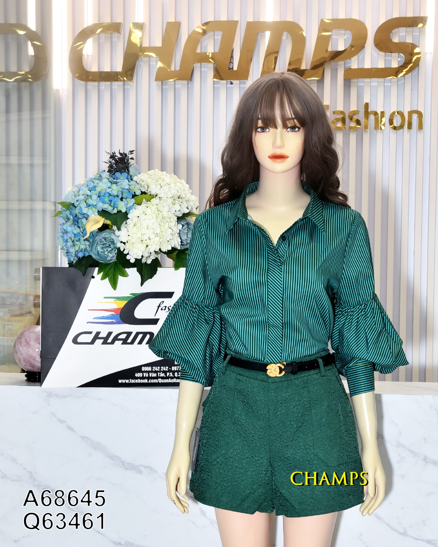 ÁO SƠ MI KẺ SỌC XANH LÁ 68645