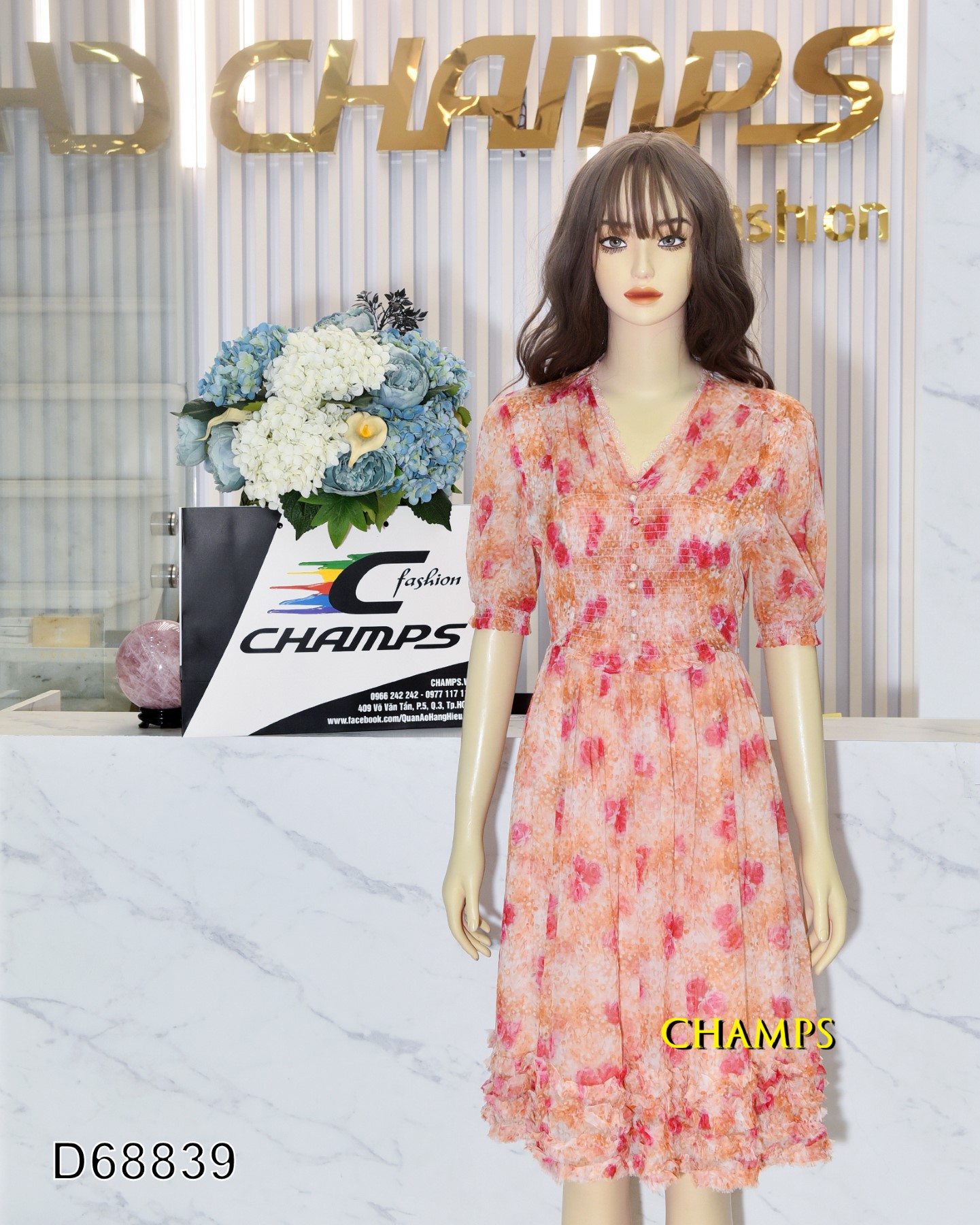 ĐẦM LỤA NÂU HOA 68839