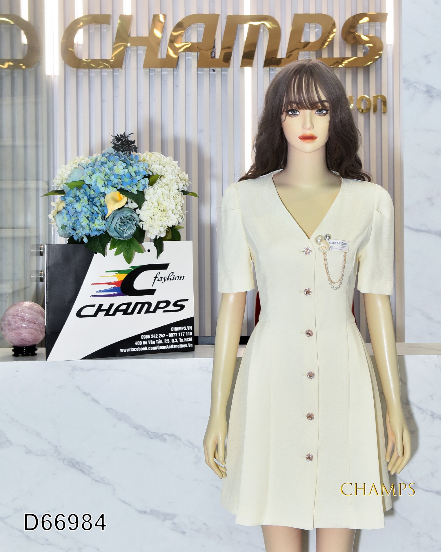 ĐẦM KEM BỐ MỎNG +CÀI HOA 66984