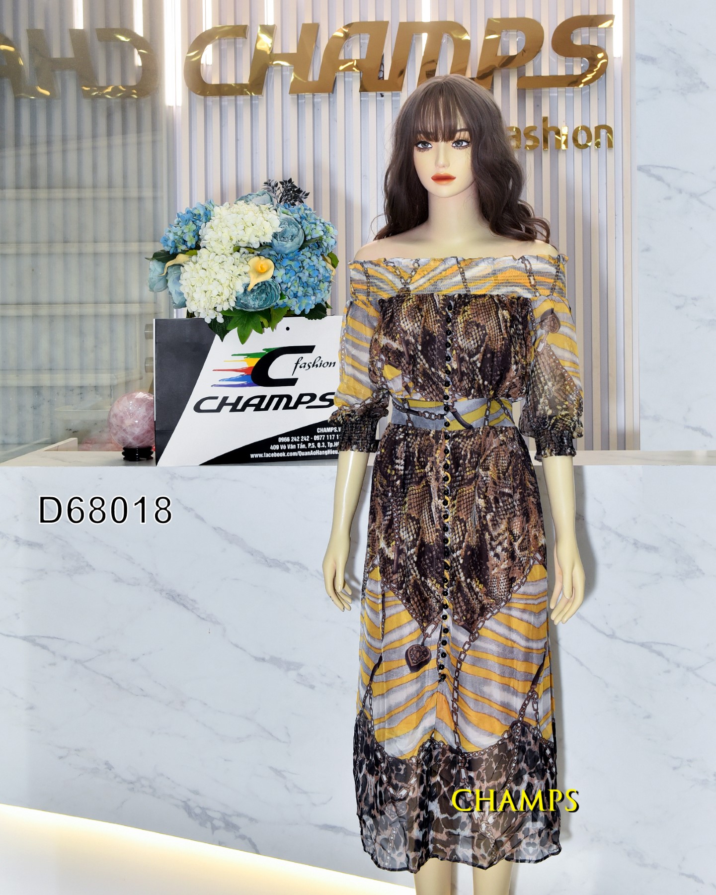 ĐẦM LỤA TƠ NÂU VÀNG 68018