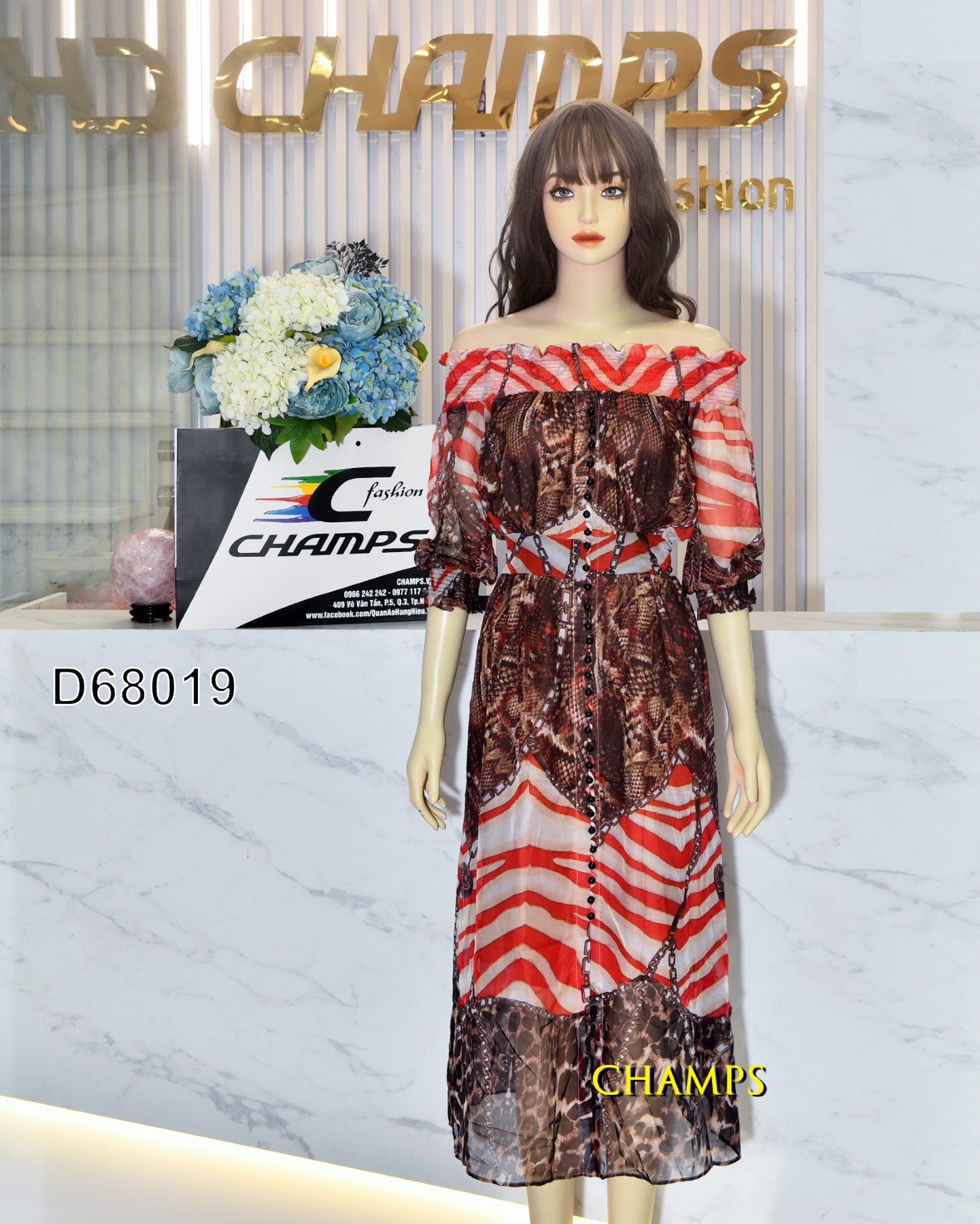 ĐẦM LỤA TƠ NÂU ĐỎ 68019