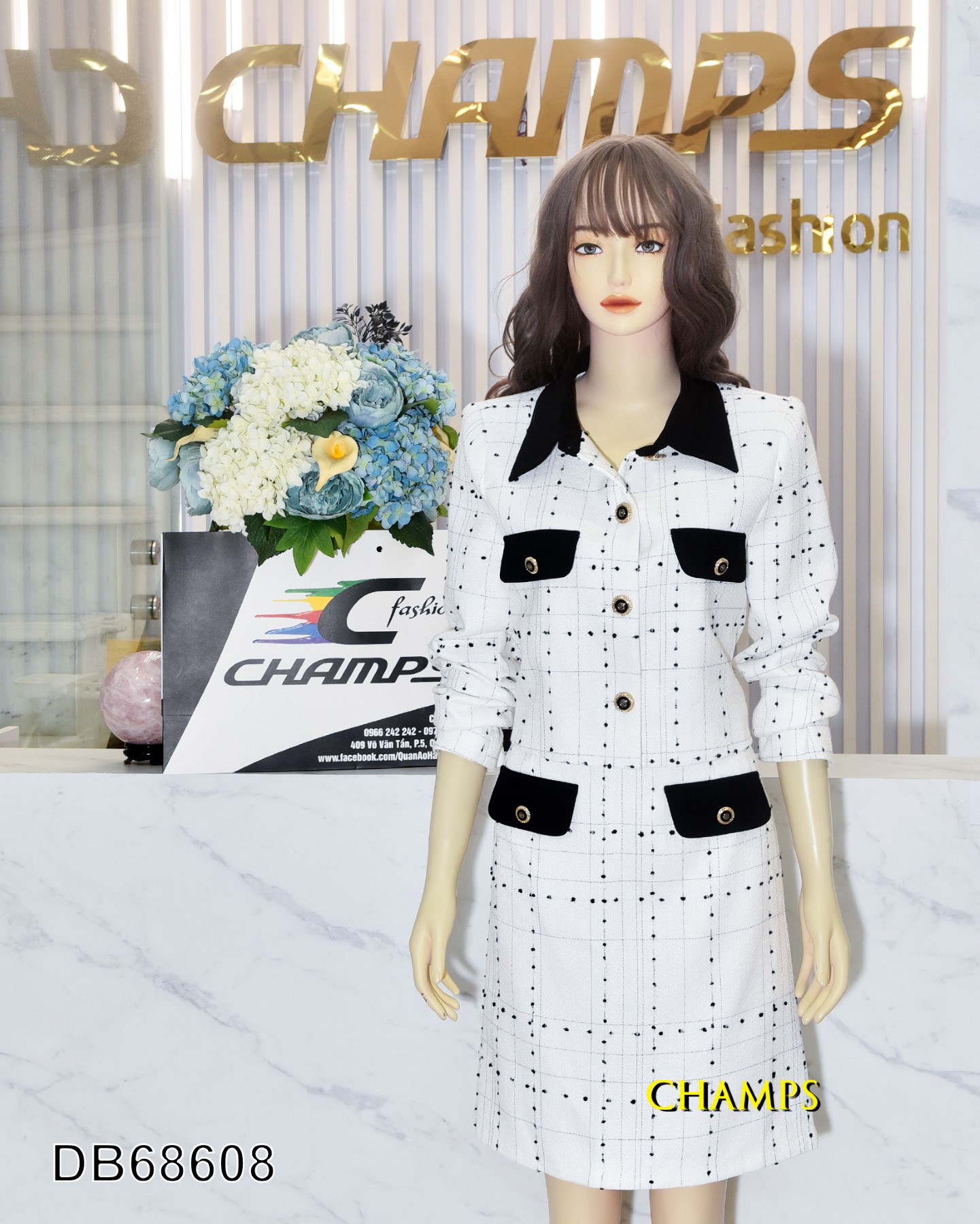 BỘ DẠ TRẮNG CHẤM ĐEN +CV 68608