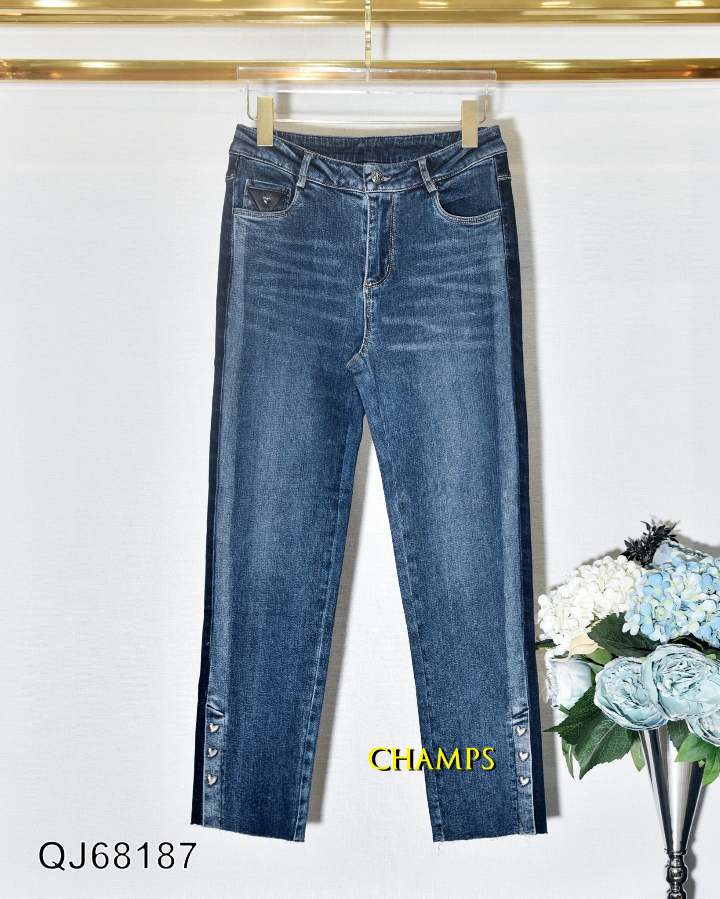 QUẦN JEAN XANH PHA MÀU LAI NÚT 68187