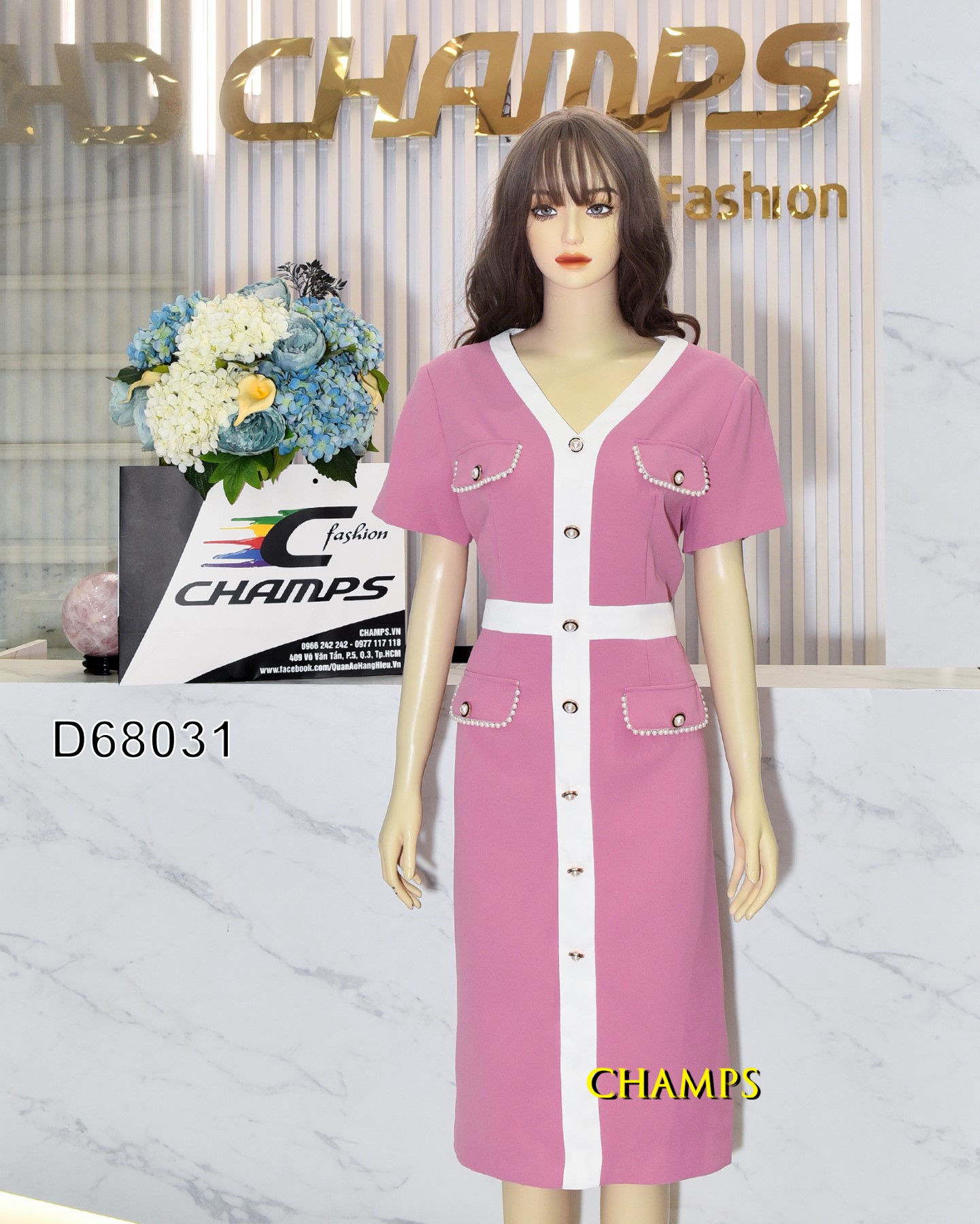 ĐẦM HỒNG ÔM DÀI TÚI ĐÍNH HẠT 68031