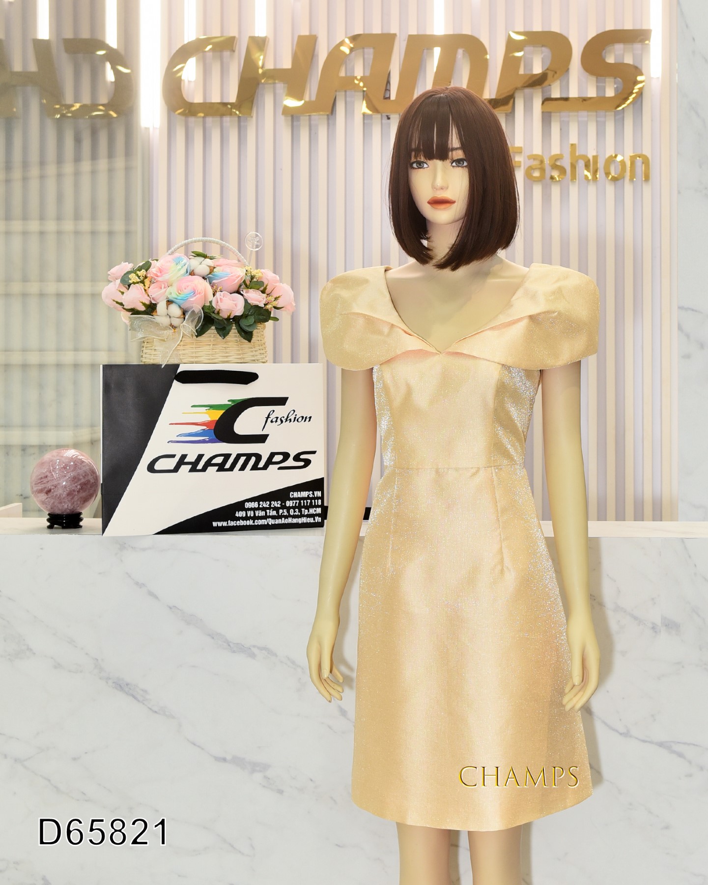 ĐẦM KEM +CÀI BƯỚM 65821