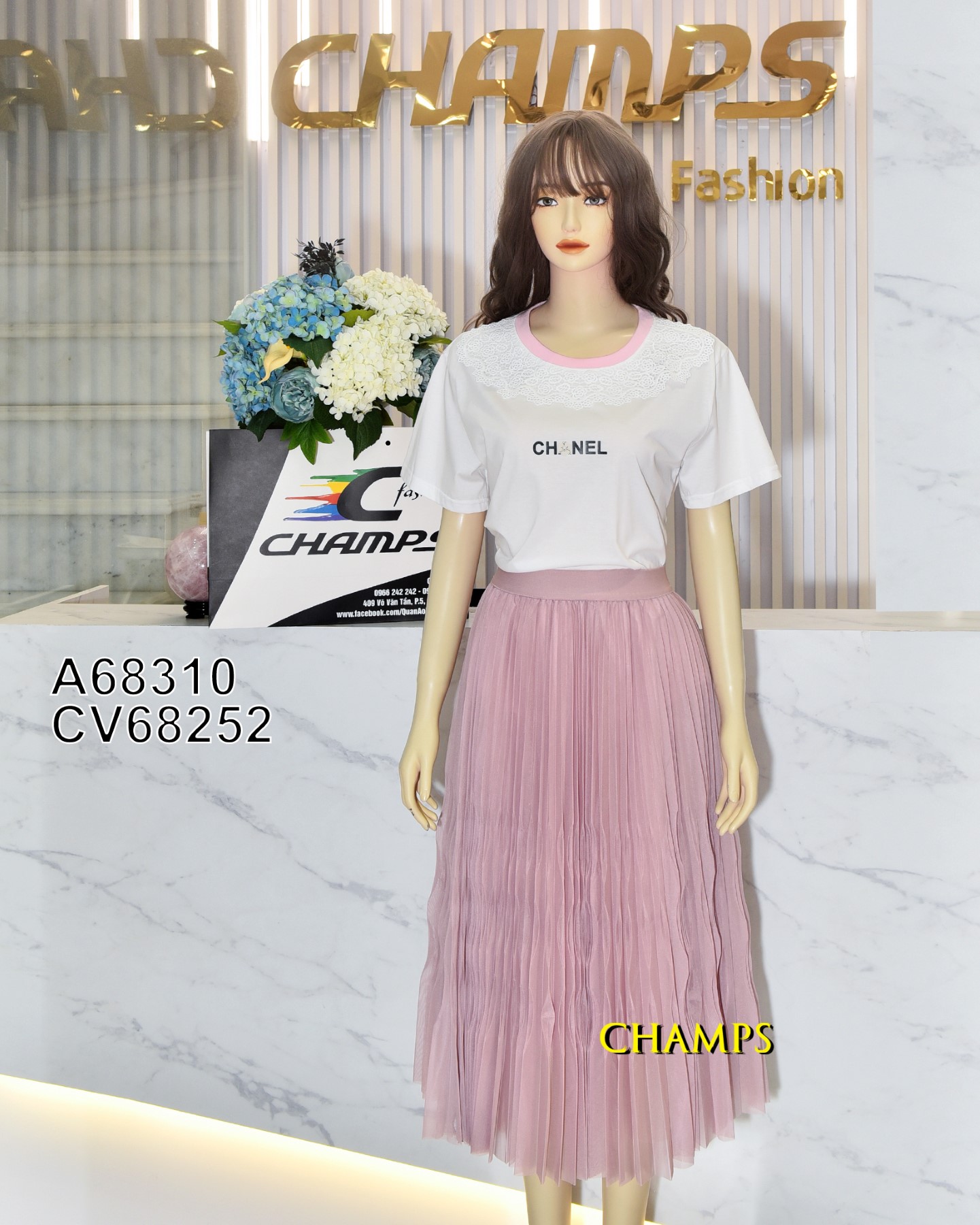 ÁO THUN TRẮNG CHANEL PHỐI REN 68310