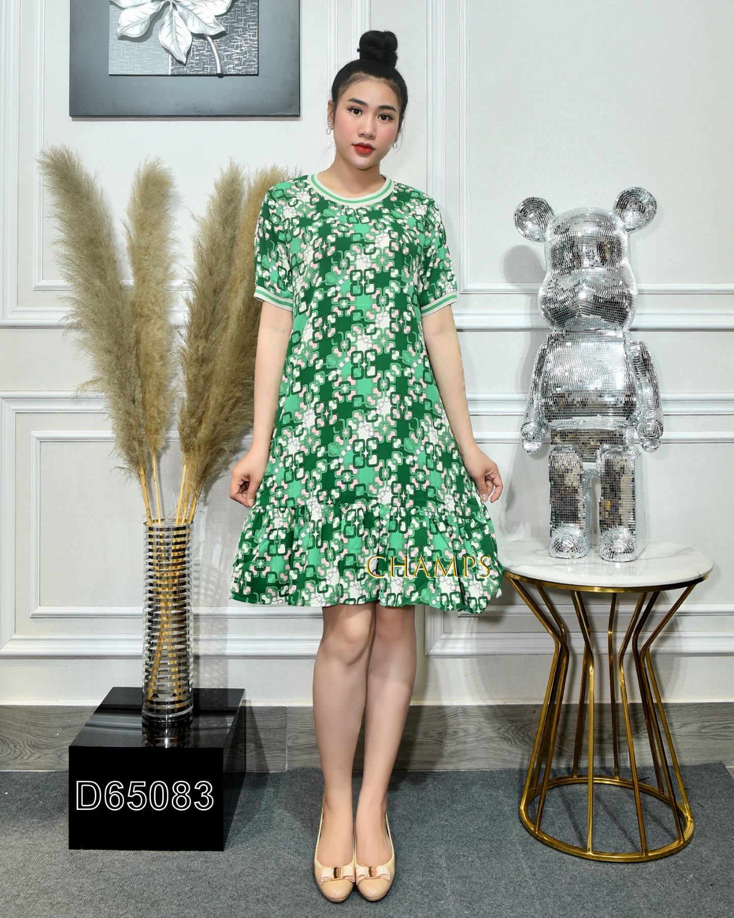 ĐẦM LỤA SUÔN XANH LÁ BÈO 65083