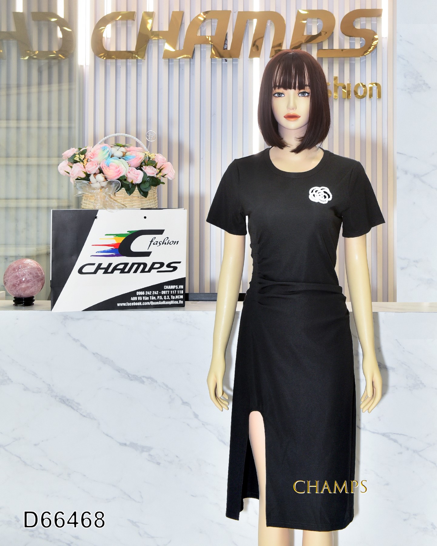 ĐẦM THUN ĐEN NHÚNG CHANEL CƯỜM 66468