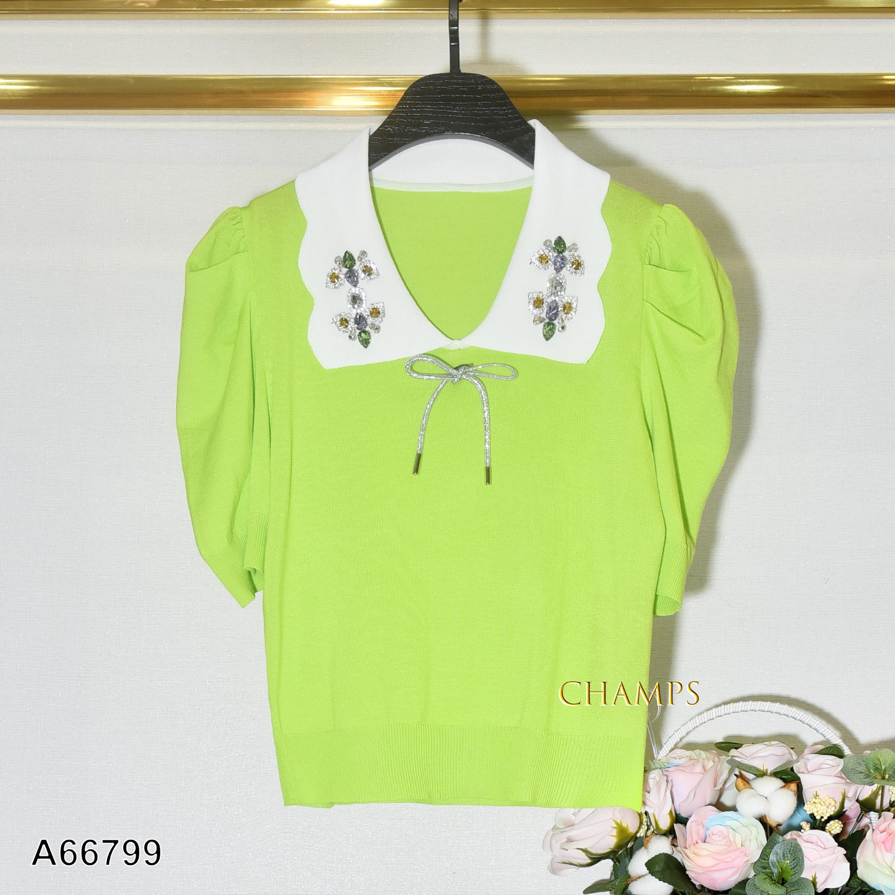 ÁO LEN XANH CHUỐI CỔ HẠT ĐÁ 66799