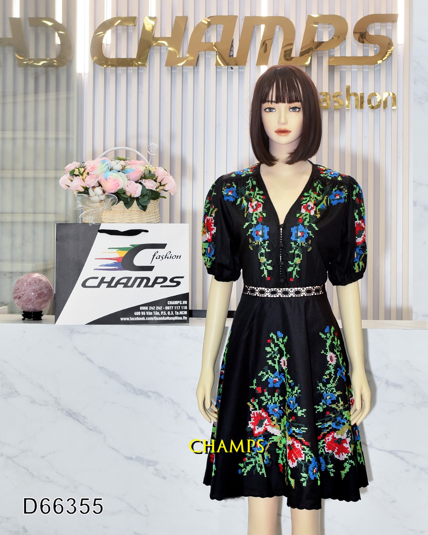 ĐẦM XÔ TƠ ĐEN THÊU 66355