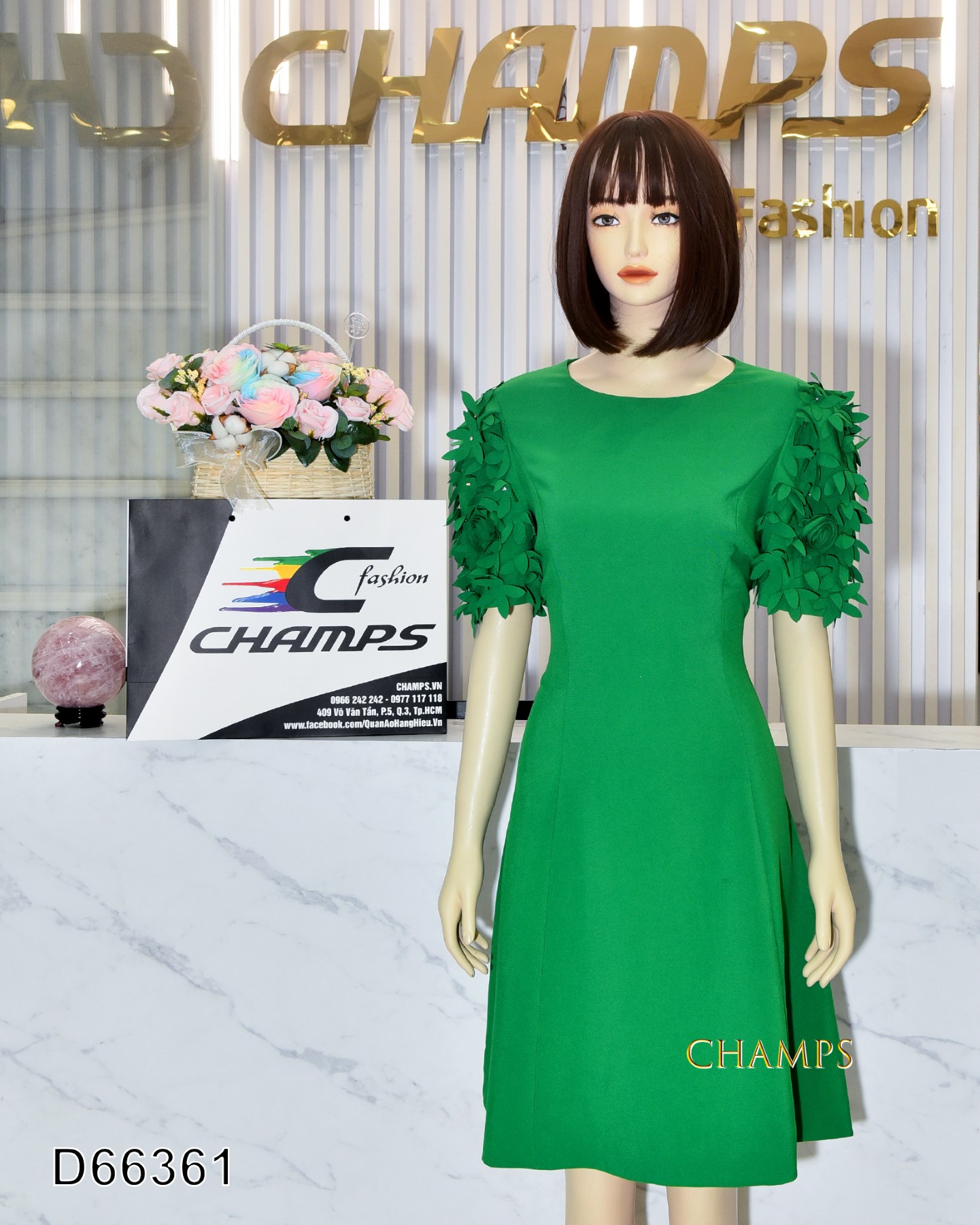 ĐẦM XANH TAY HOA NỔI 66361