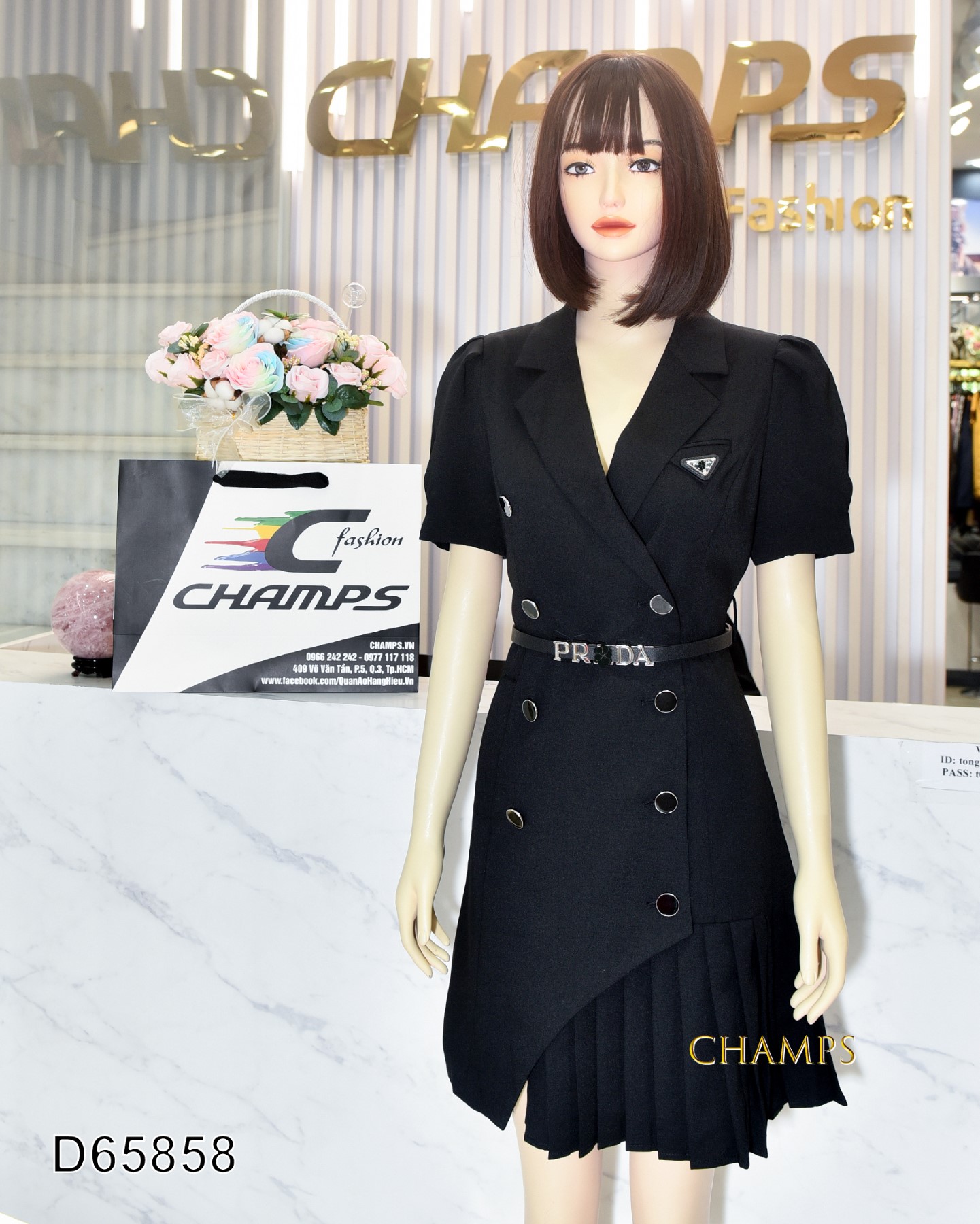 ĐẦM VEST ĐEN PRA DA XẾP +DN 65858 | Champs Fashion - Thời Trang ...